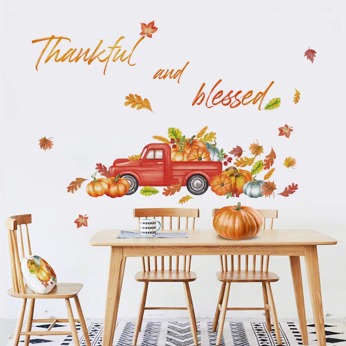 Thanksgiving Truck Wall Decals with Maple Leaves - Fall Home Decor for Living Room & Kitchen Parties