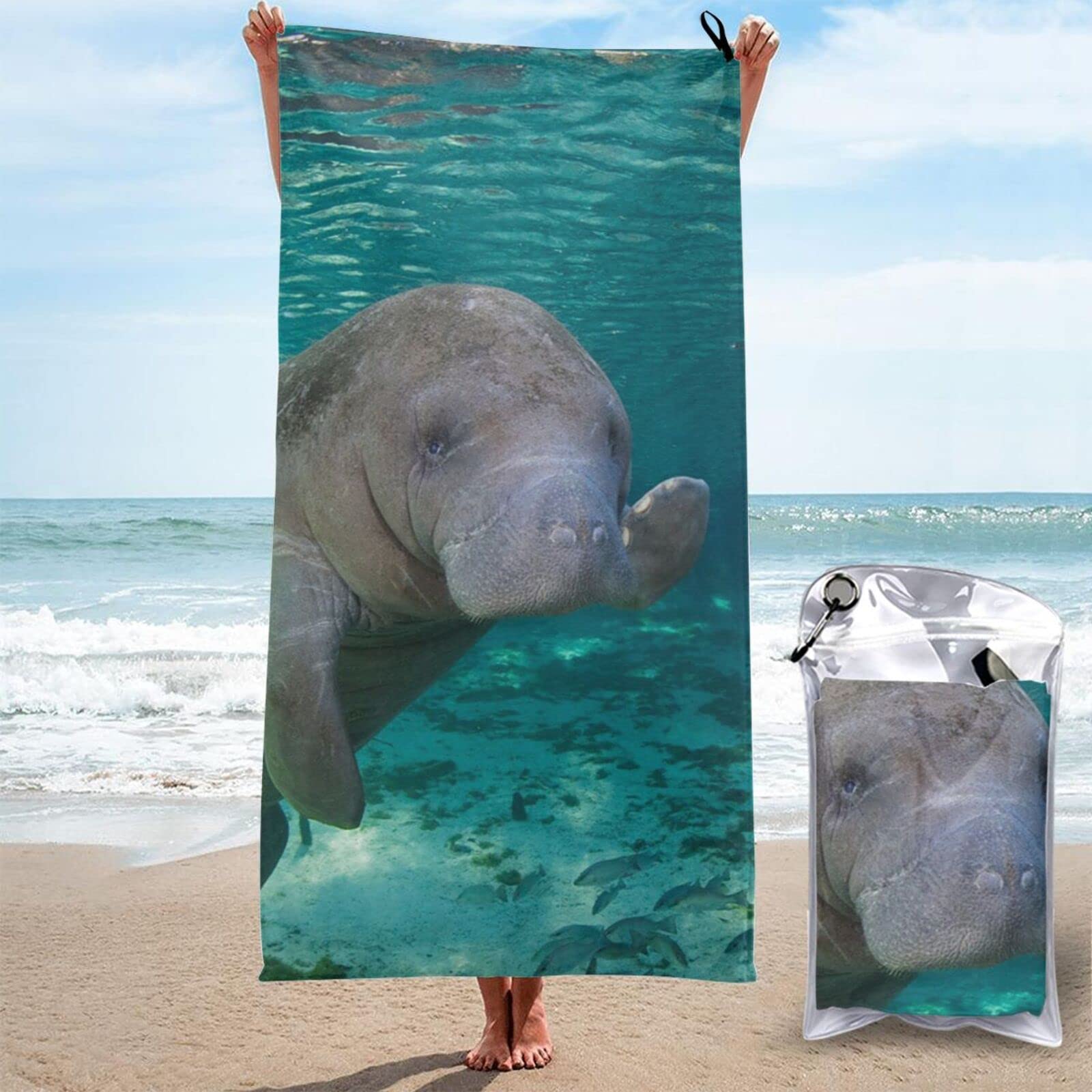 **Quick Dry Microfiber Beach Towel - Cute Hippo Design, Sand-Free, Lightweight & Portable with Pocket - Perfect for Swimming, Gym, Travel & Outdoor Activities - Ideal Gift for Women & Men**