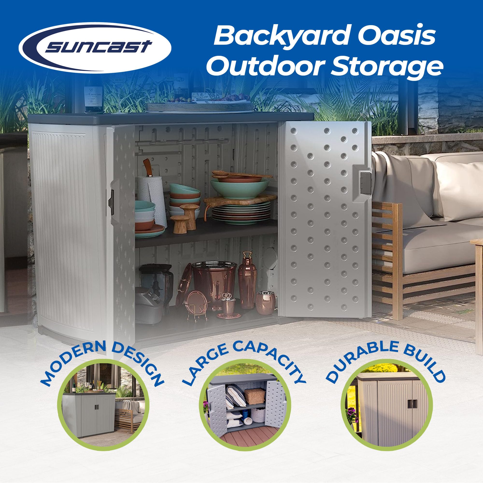 Suncast 130 Gallon Outdoor Storage Shed for Patio, Garden & Backyard - Weather-Resistant Dove Gray Utility Shed | Perfect for Storing Lawn Equipment, Pool Supplies & Seasonal Decor