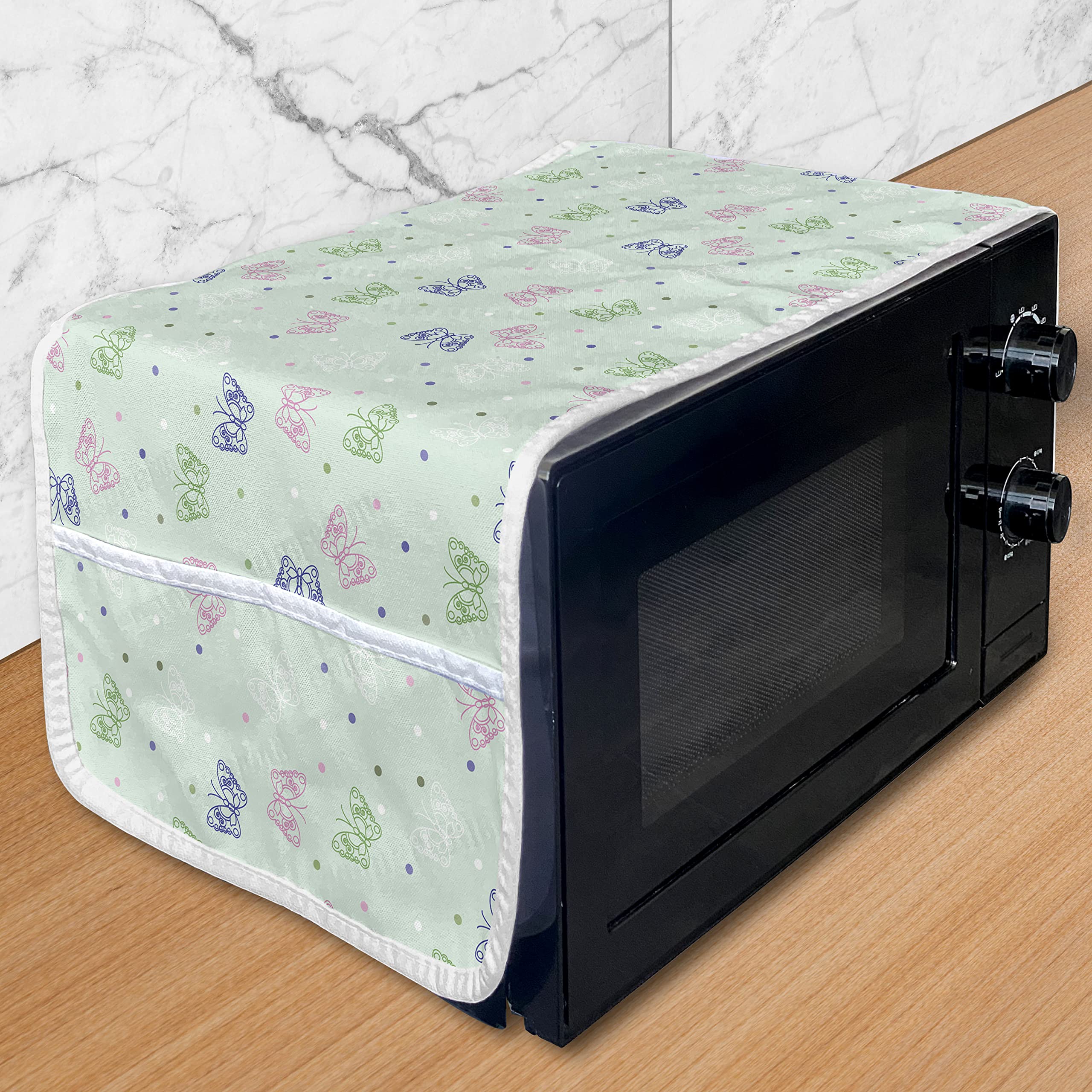 Ambesonne Microwave Oven Cover with Butterfly Motif - Waterproof Kitchen Organizer with Pockets, 36