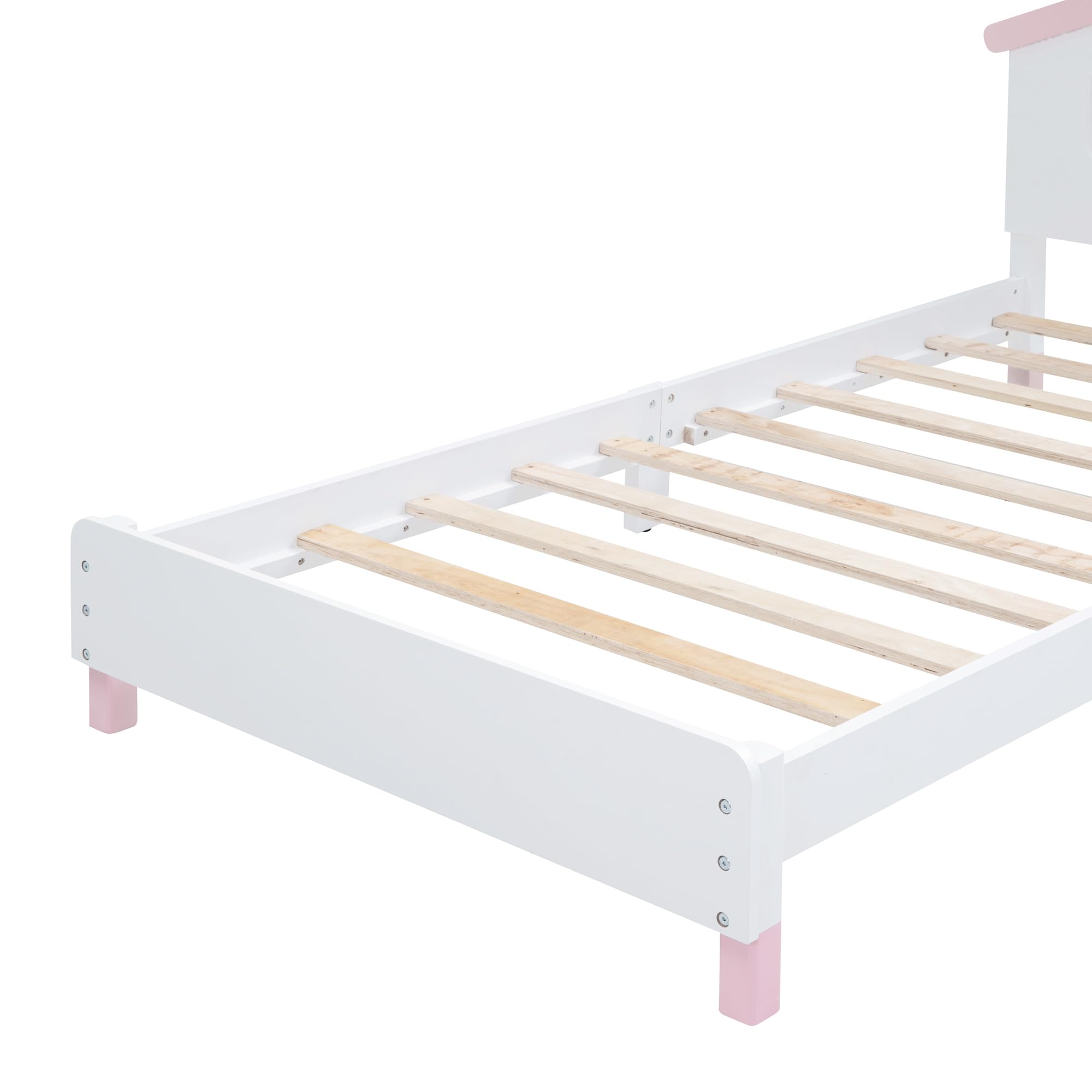Harper & Bright Designs Twin Bed Frame with House-Shaped Headboard - Wooden Kids Platform Bed with Motion-Activated Night Lights - Cute Single Bed for Girls & Boys (White & Pink) - Perfect for Kids' Bedrooms, Playrooms & Cozy Sleep Spaces