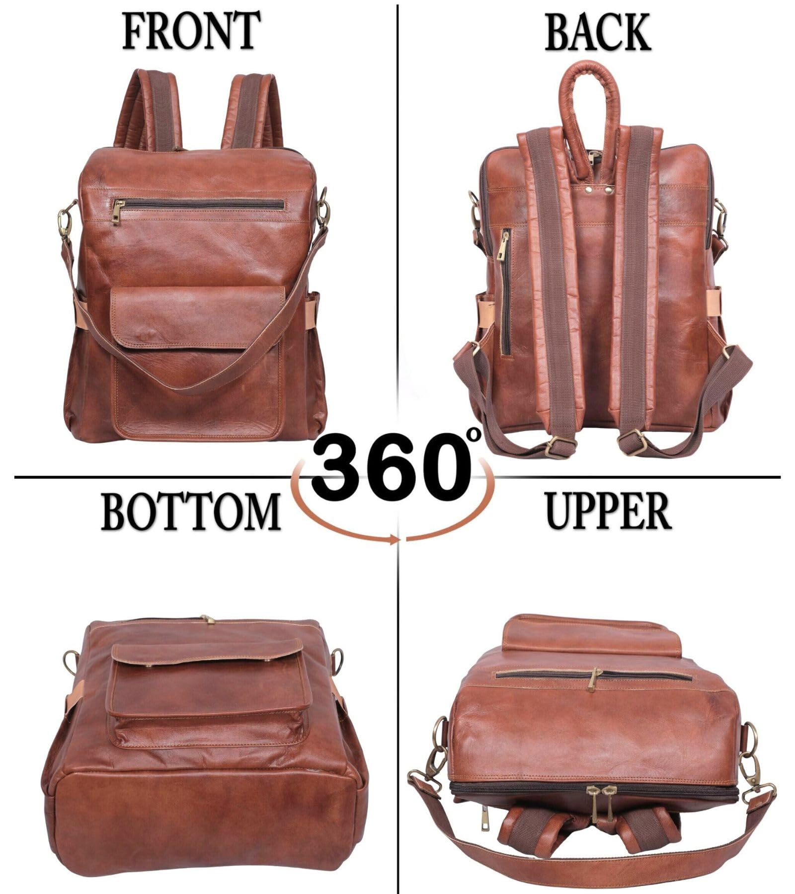 Genuine Leather Laptop Backpack for Women - Designer Brown Leather Backpack Purse with 15.6-inch Laptop Compartment - Perfect for Work, Business Travel & Everyday Commute - Durable & Stylish Office Bag for Professionals & Students