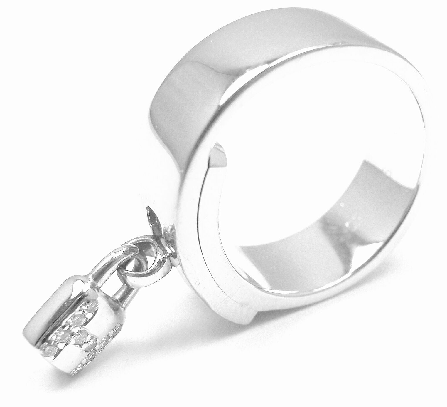 Authentic Hermes 18K White Gold Diamond H Lock Band Ring Size 5 - Luxury Jewelry for Women, Perfect for Weddings, Anniversaries & Special Occasions