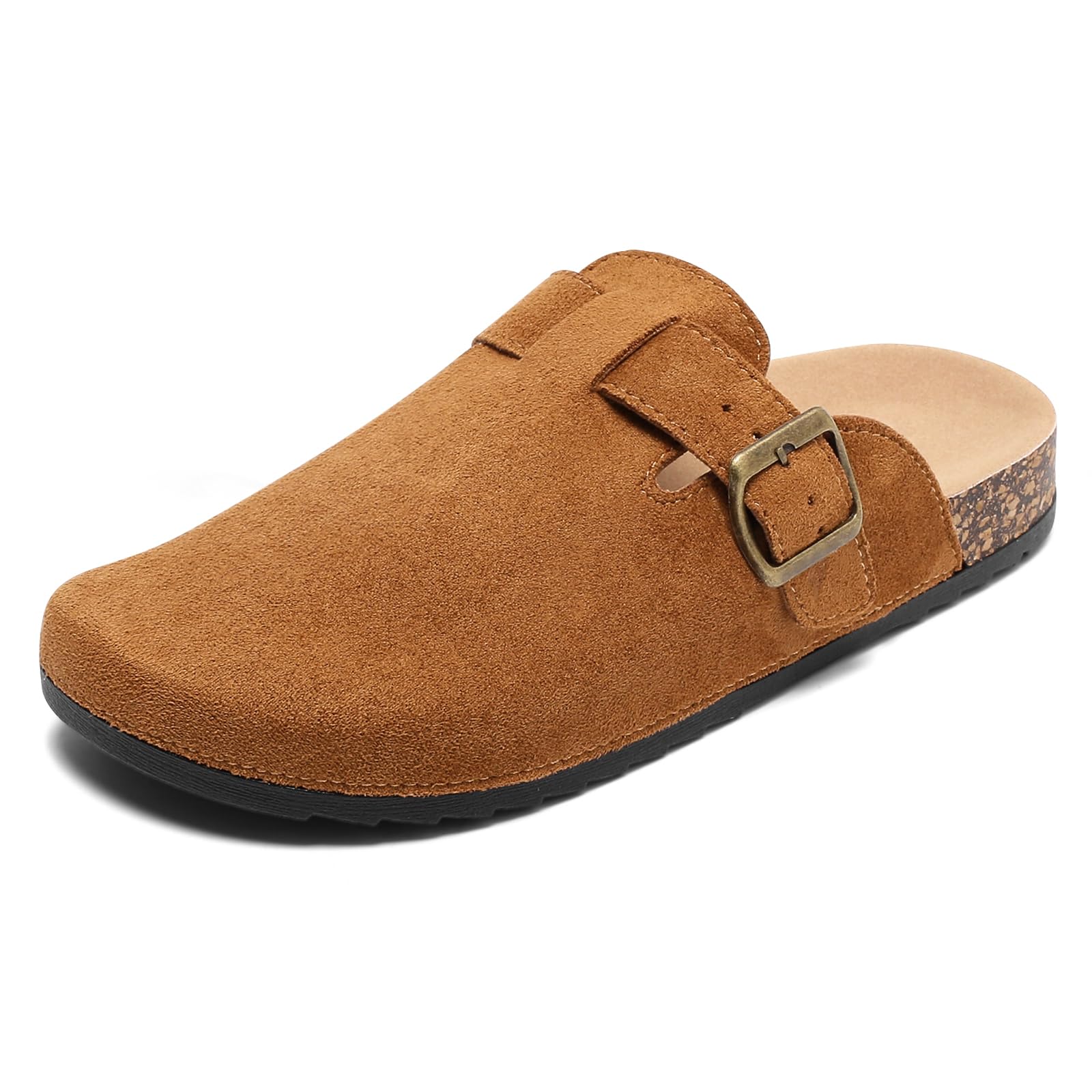 **Men's & Women's Suede Clogs – Unisex Leather Mules with Soft Cork Footbed, Adjustable Buckle & Arch Support – Slip-On Sandals for Comfort & Style – Perfect for Casual Wear, Home & Office**