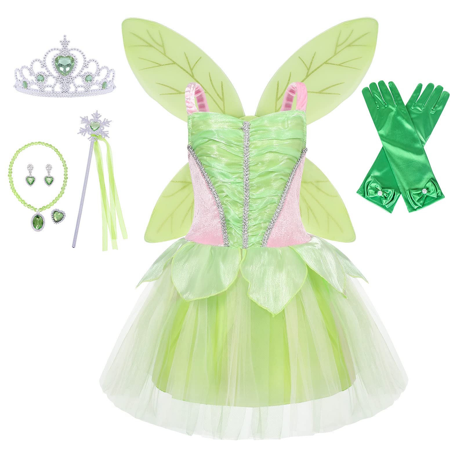 Fairy Green Princess Easter Dress with Wings Set - Toddler Girls Costume for Birthday Party, Easter Celebration & Dress Up Play | Elegant Fancy Outfit for Kids