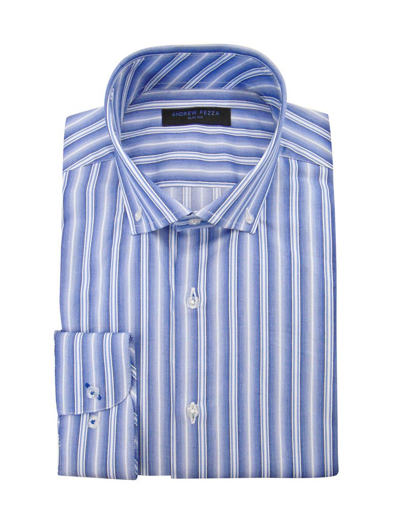 Andrew Fezza Men's Slim Fit Striped Dress Shirt - Formal Business Casual Button Down Shirt for Office, Wedding & Special Occasions