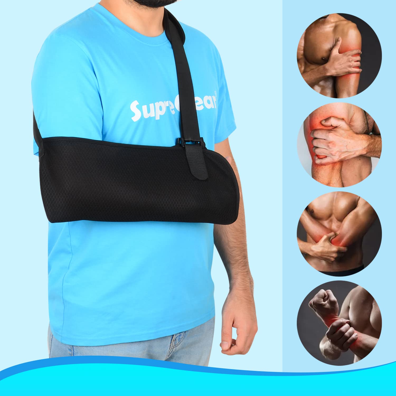 Supregear Arm Sling - Lightweight Adjustable Mesh Shoulder Immobilizer for Rotator Cuff Support, Broken & Fractured Bones - Left/Right Arm Brace for Men & Women (Size M) - Ideal for Shoulder Injury Recovery & Post-Surgery Support