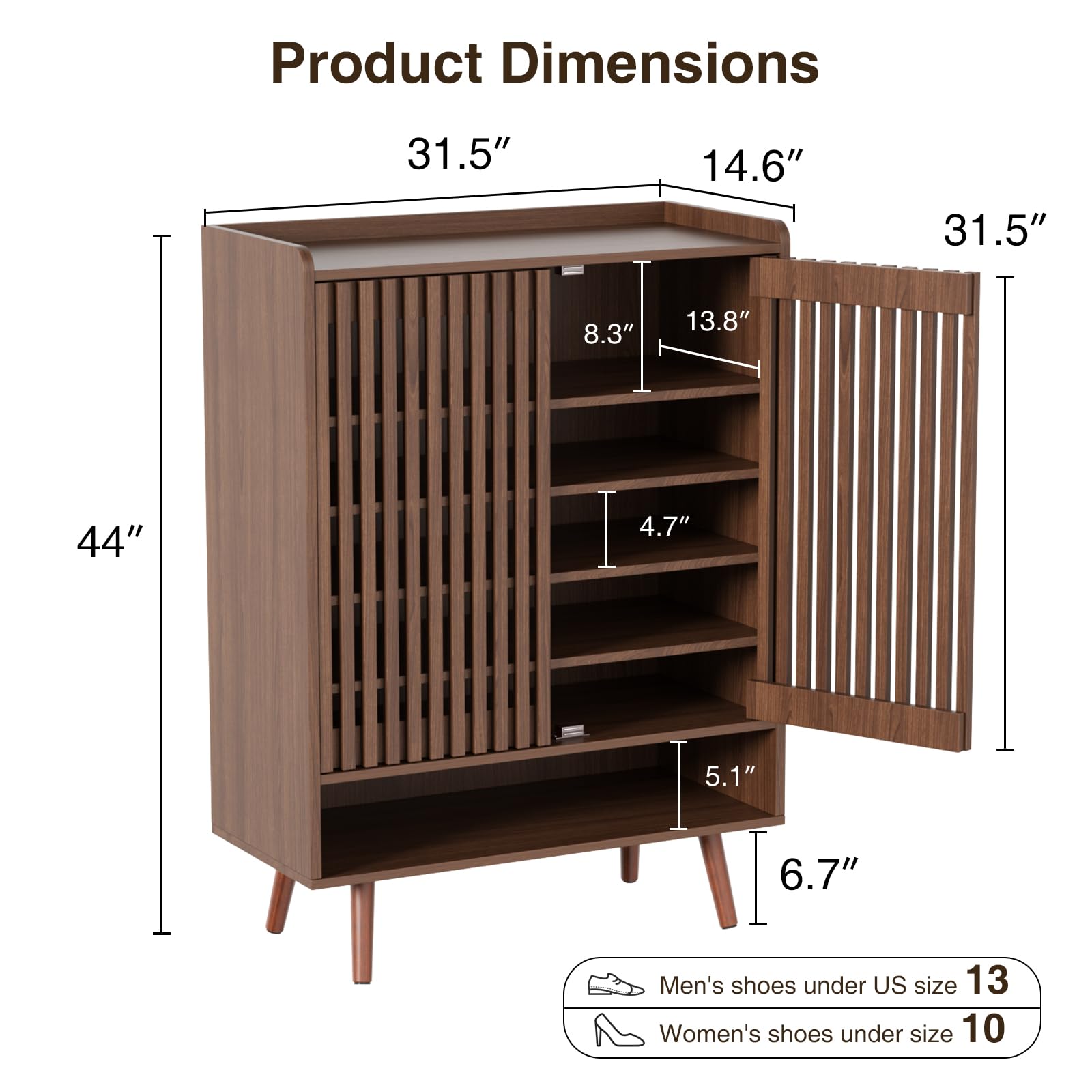 6-Tier Large Shoe Storage Cabinet with Doors - Holds Up to 24 Pairs of Shoes, Adjustable Shelves Freestanding Entryway Organizer for Hallway, Closet & Living Room (Walnut Finish) - Perfect for Small Spaces & Shoe Lovers