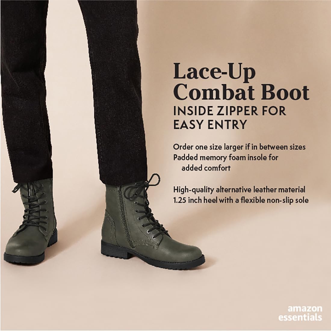 Amazon Essentials Women's Lace-Up Combat Boots - Stylish Ankle Booties for Fall & Winter | Perfect for Casual Outfits, Workwear & Outdoor Adventures