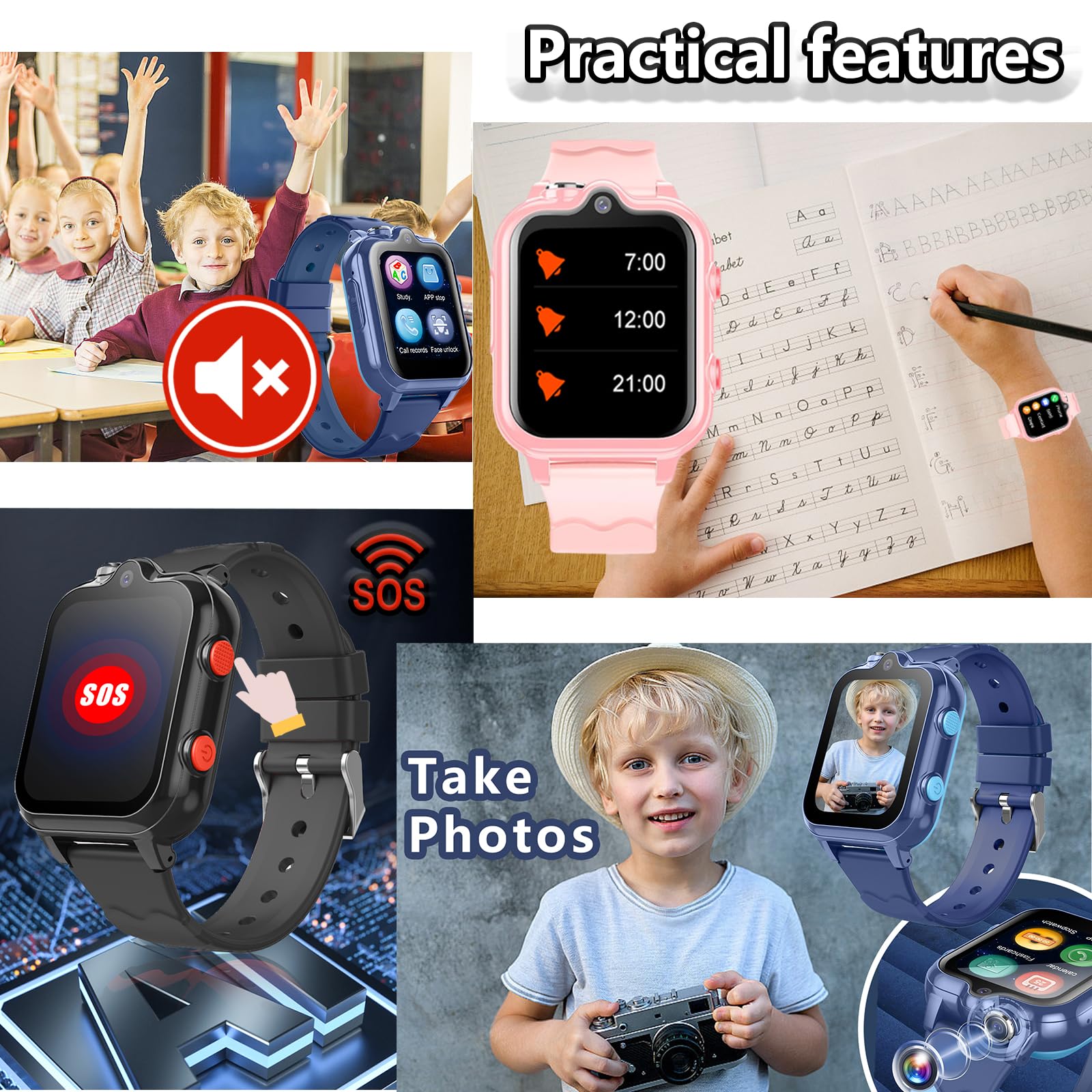 **4G Kids Smart Watch with Phone Calling & Text Messaging - WiFi, Video Chat, Bluetooth, Pedometer, Alarm - Waterproof Wrist Watch for Boys & Girls Ages 4-16 - Perfect Birthday Gift for School, Outdoor & Safety Tracking**