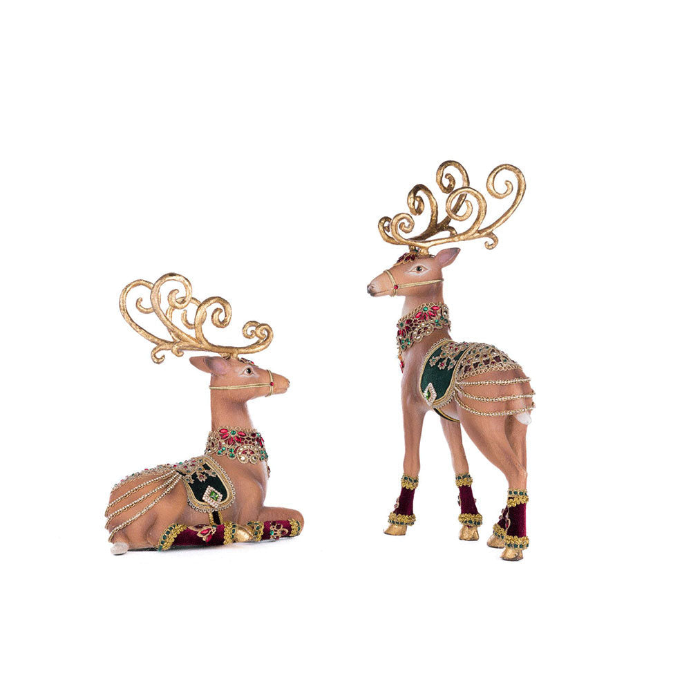 Christmas Castle Deer Figurine Set of 2 - Handcrafted Holiday Decor by Katherine's Collection - Perfect for Christmas Tree Topper, Mantel Display & Winter Village Scenes