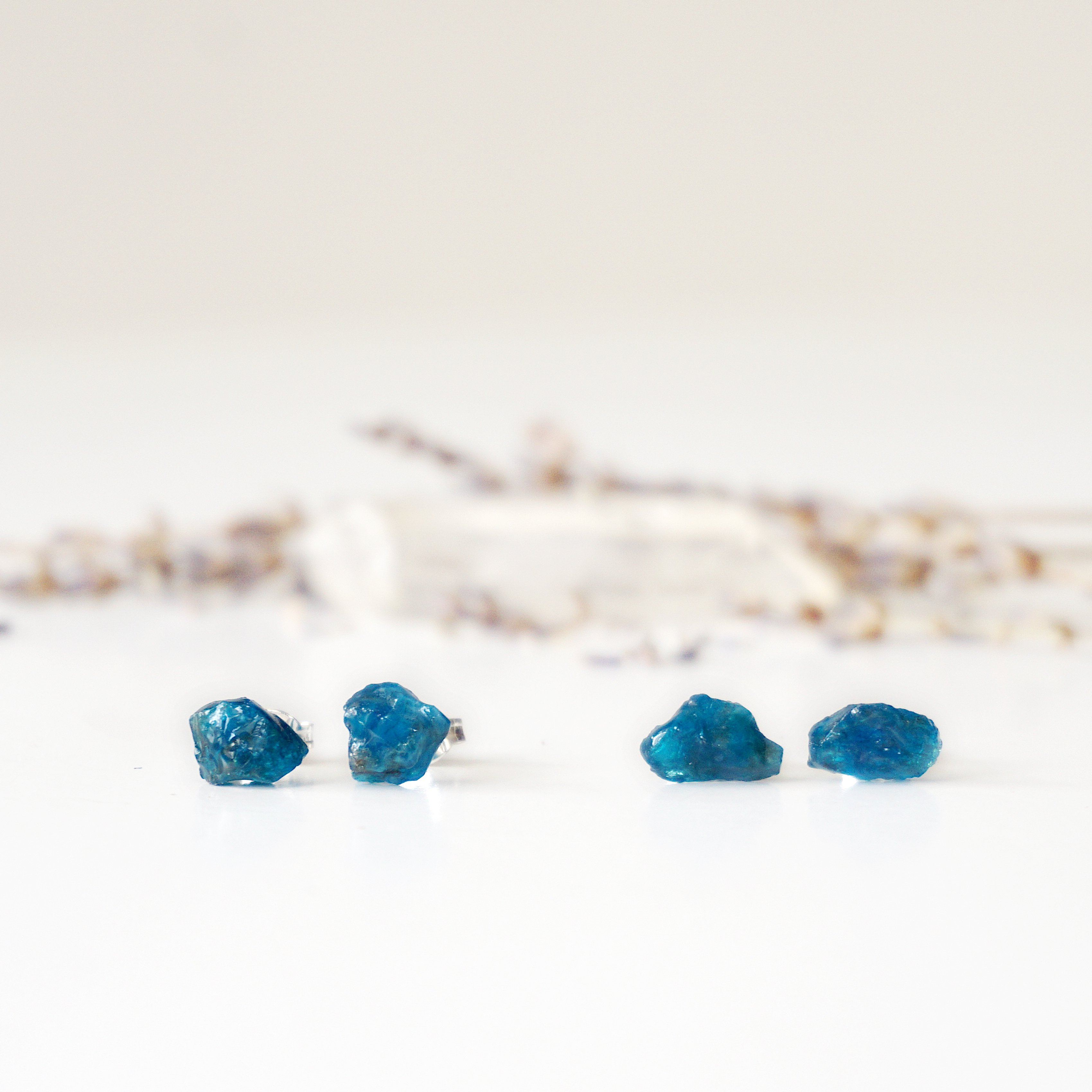 Blue Apatite Stud Earrings for Women - Hypoallergenic Post Earrings for Everyday Wear & Special Occasions
