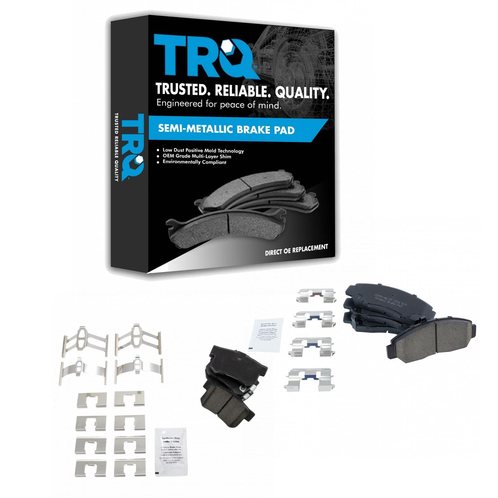 TRQ Ceramic Front & Rear Brake Pads for 2003-2007 Honda Accord - Smooth Stopping Power for City Driving & Highway Commutes