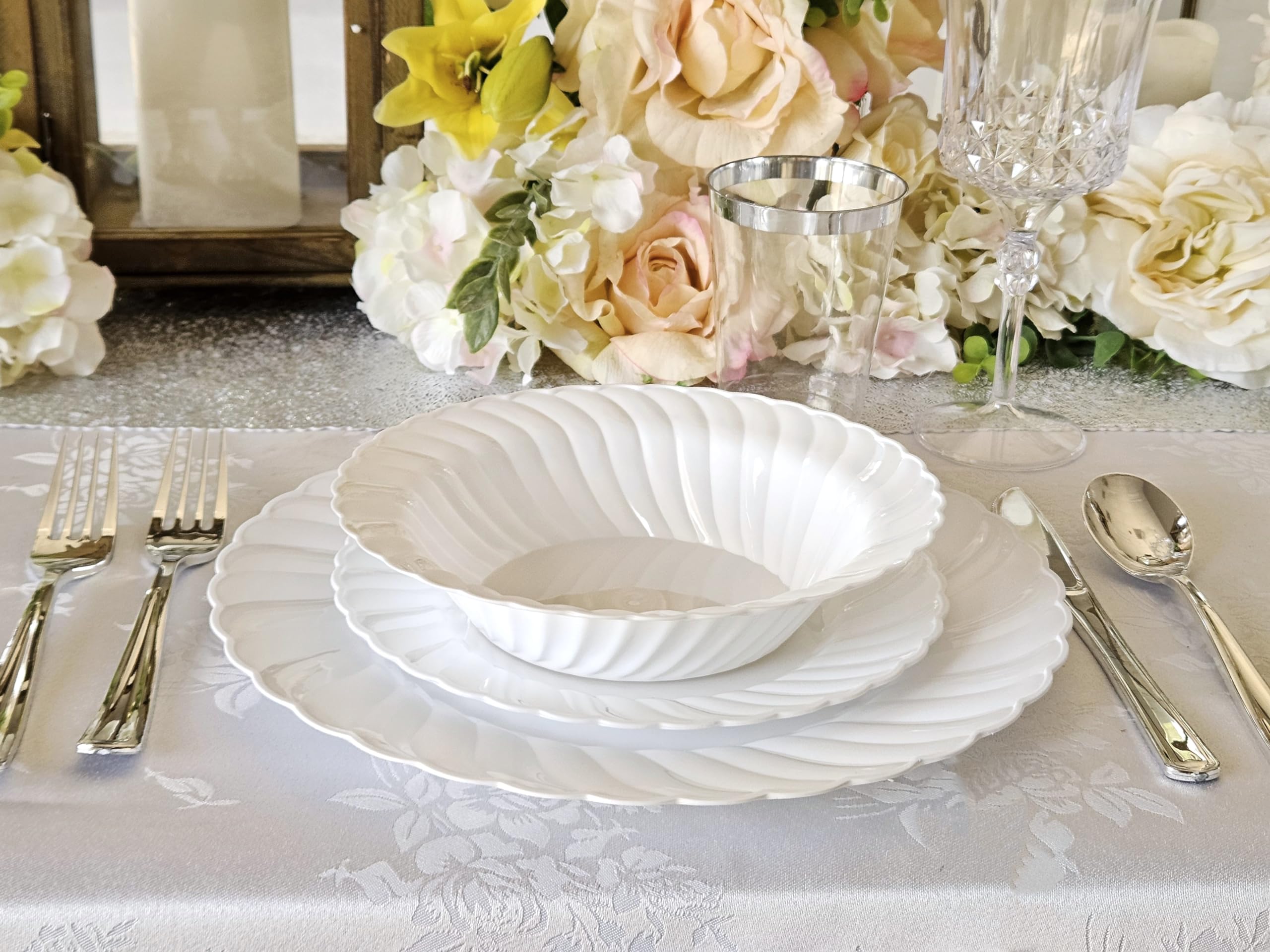 240 Pack Heavyweight Disposable Plastic Bowls - 12oz White Blossom Design Soup Bowls for Wedding, Party & Catering | Durable Party Supplies for Events, Picnics & Family Gatherings