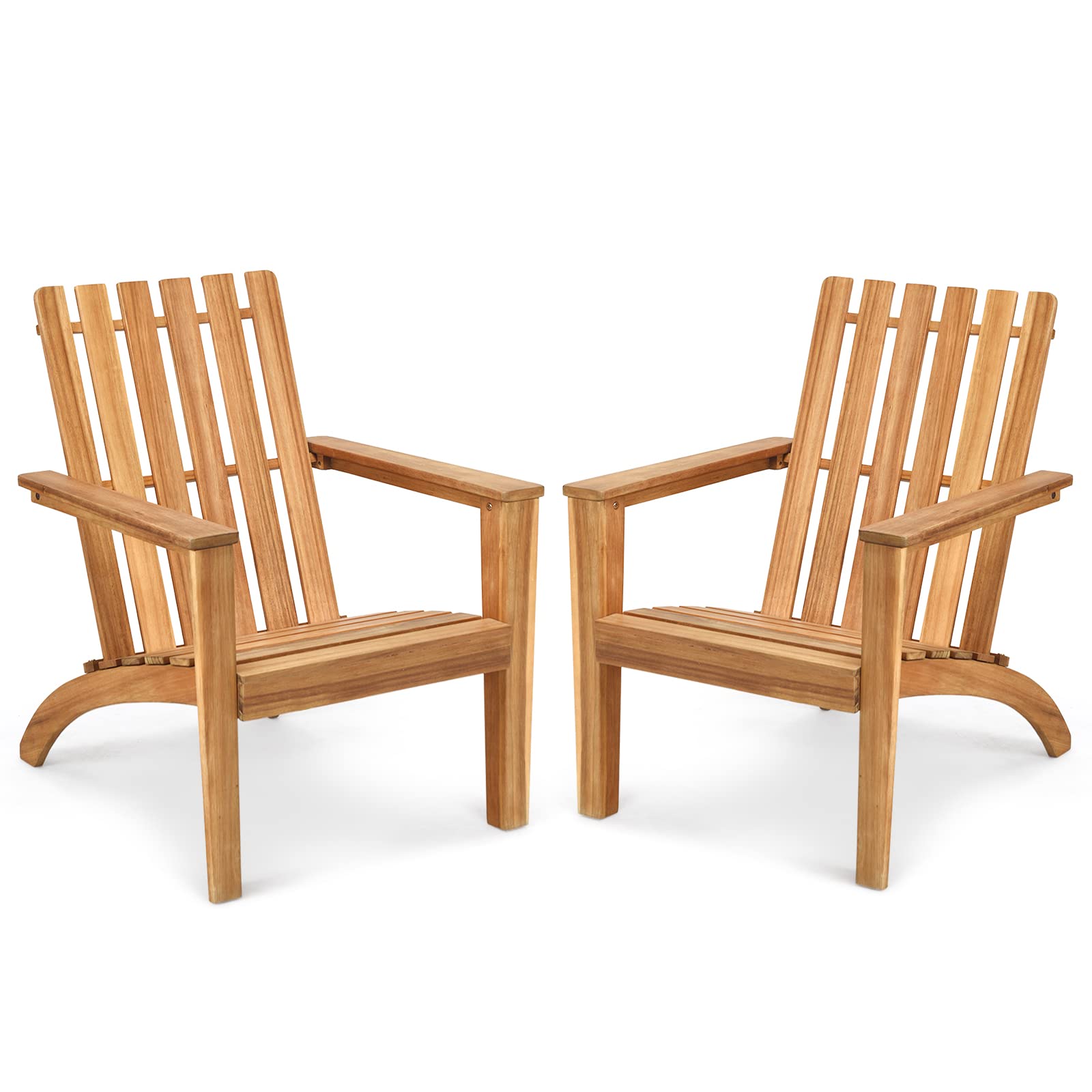 Tangkula Acacia Wood Adirondack Chair - Weather Resistant Outdoor Patio Furniture for Garden, Backyard, Deck, Fire Pit & Camping - Natural Wood Lounger (Set of 2) - Perfect for Relaxing in Your Backyard, by the Pool or Around the Fire Pit
