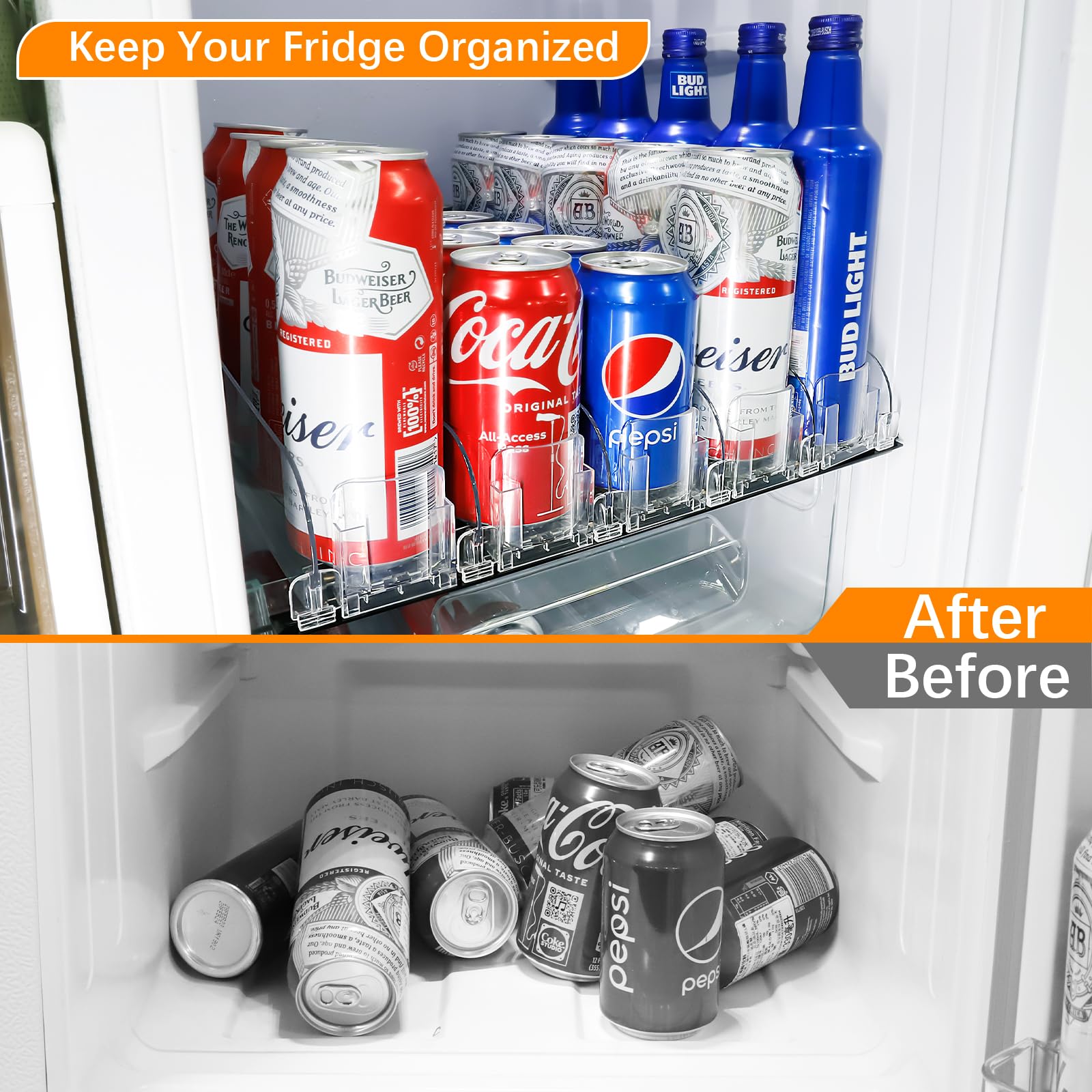 Automatic Soda Can Dispenser for Refrigerator - 5-Tier Black Drink Organizer with Dual-Spring Adjustable Width - Perfect for Kitchen, Pantry, Office & Party Beverage Storage