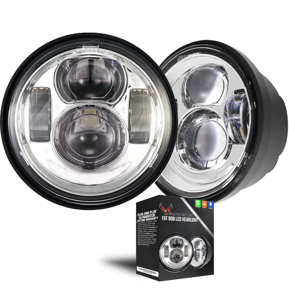 Eagle Lights 8900C-2SB Dual LED Headlight Kit for 2008-2017 Harley Davidson Fat Bob Motorcycles - Chrome Finish | High Visibility Upgrade for Night Riding & Improved Safety