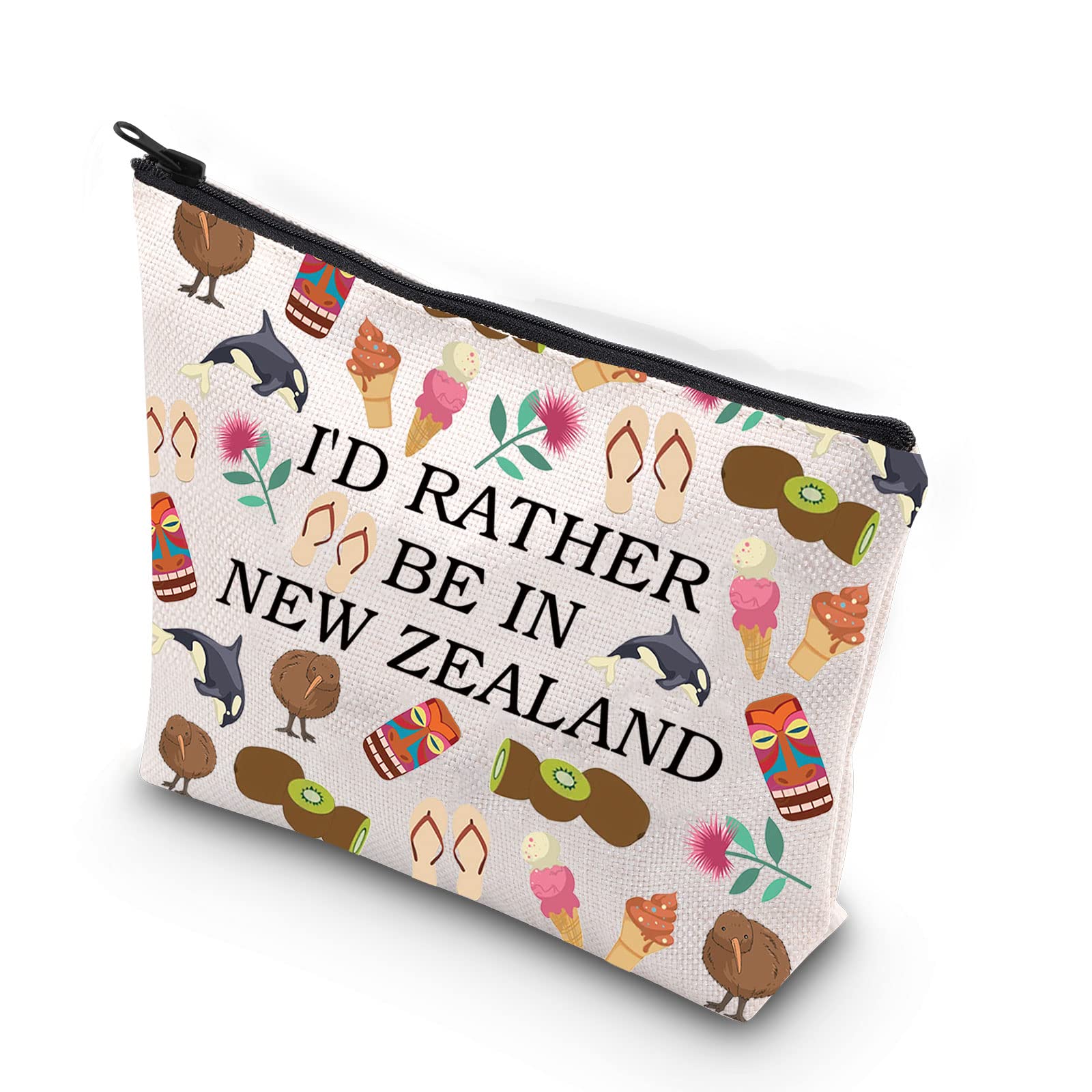 XYANFA New Zealand Themed Travel & Makeup Bag for Women - Perfect Gift Idea with 'I'd Rather Be In New Zealand' Design - Ideal for Vacation, Beach Trips & Cosmetic Organization
