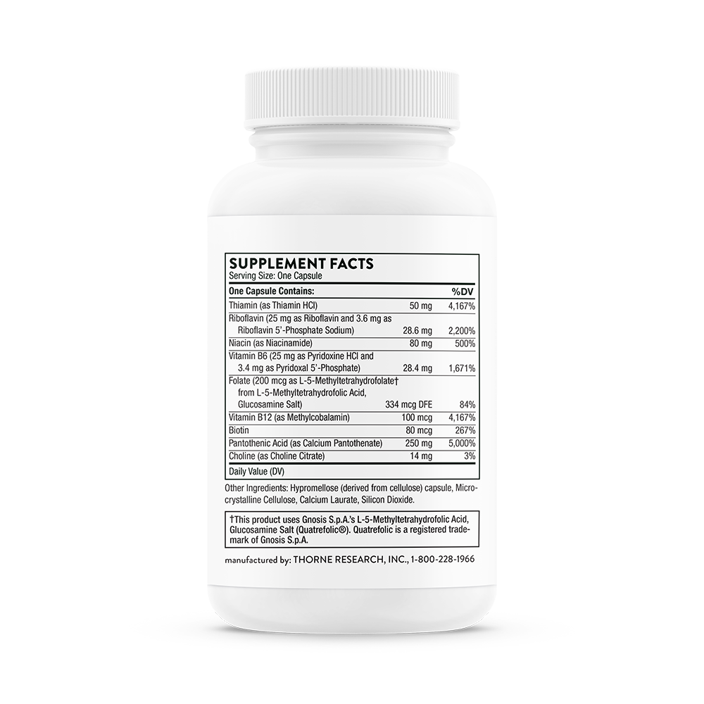 Thorne Stress B Complex (B107) - Premium Vitamin B Supplement for Stress Relief & Energy Boost - Supports Nervous System & Mental Clarity - Ideal for Busy Professionals & Students
