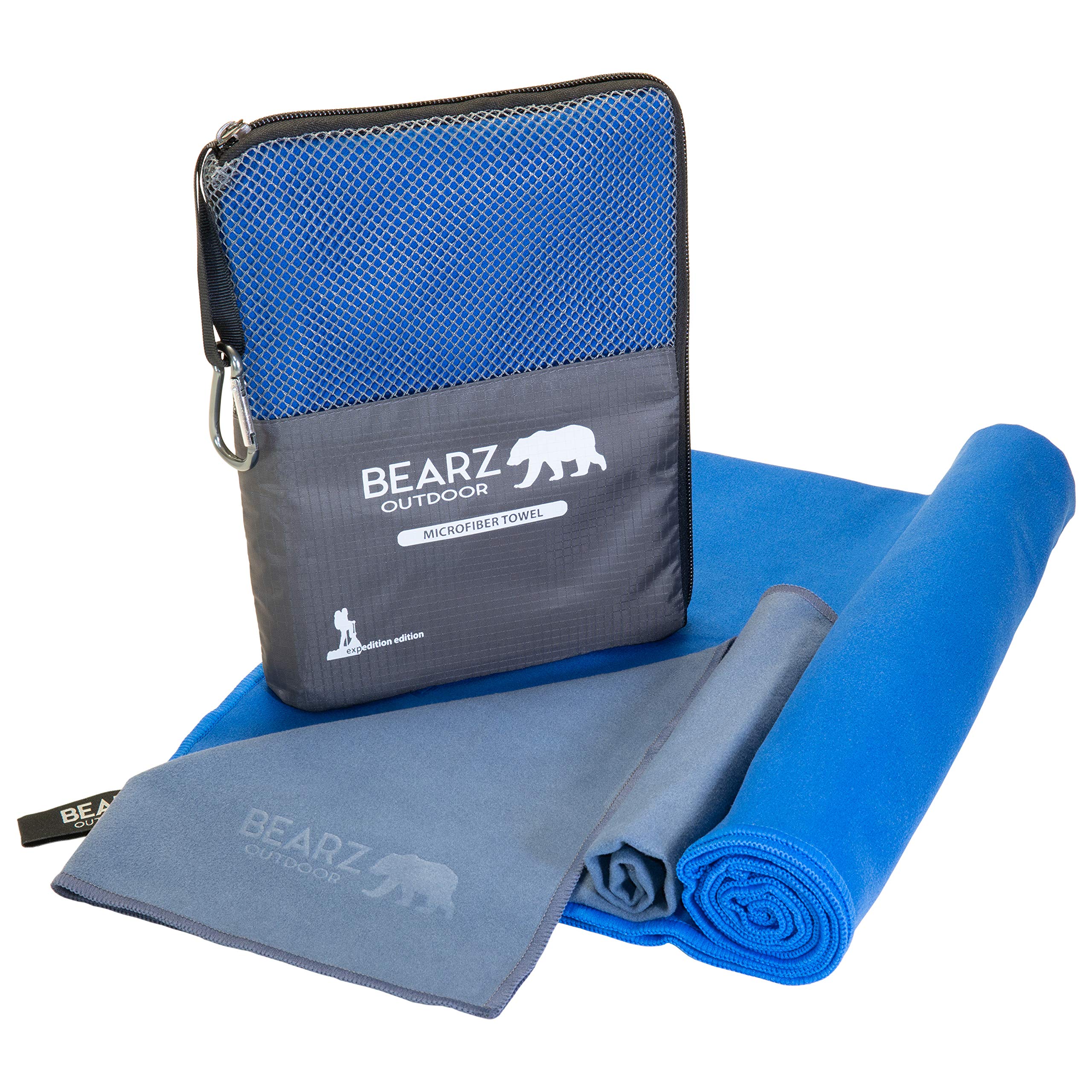 BEARZ Outdoor Microfiber Towel Set - Ultra Absorbent Quick Dry Gym, Yoga, Camping & Travel Towels - Compact Lightweight for Workout, Beach & Sports - Includes Free Face Towel for On-the-Go Use