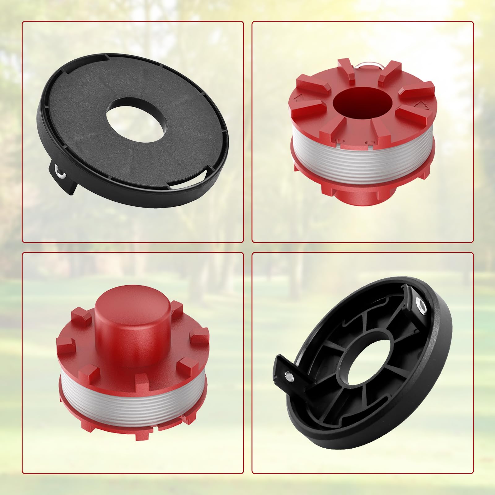 EIN HELL Replacement Trimmer Line Spools for GE-CT 36/30 Li E Solo, Agillo 36/255 BL, Agillo 18/200 - 2mm Diameter, 8m Long Cutting String with Cover Spring (6 Spools + 1 Cap + 1 Spring) - Perfect for Lawn Maintenance & Garden Trimming