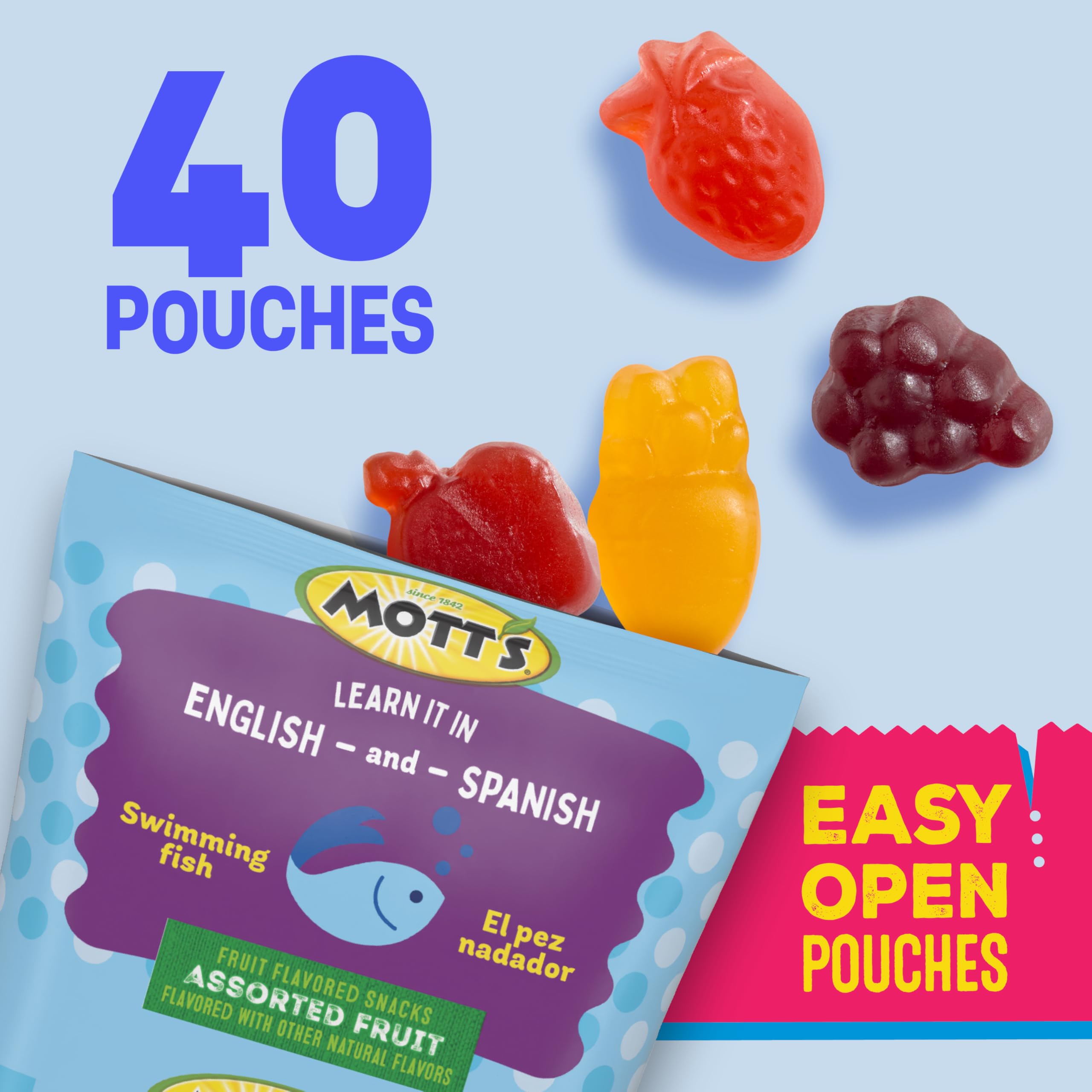 Mott's Assorted Fruit Flavored Snacks - Gluten Free, Family Pack (40 Count, 32 oz) - Perfect for Easter Basket Stuffers, Kids Lunch Box & Healthy On-the-Go Snacks