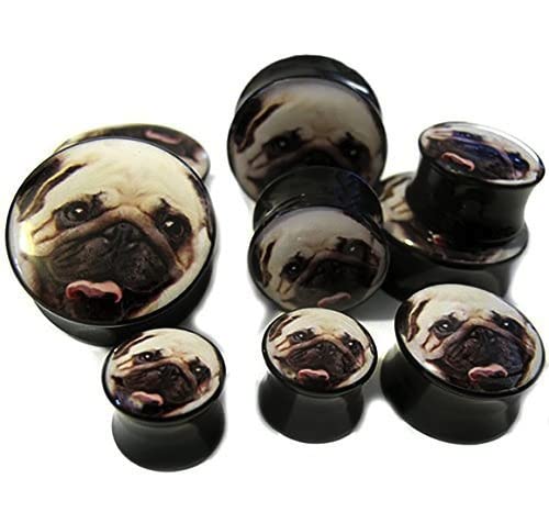 Double Flared Pug Acrylic Gauges/Plugs 0G (8MM) - 2 Piece Set (1 Pair) - B/77 - Perfect for Ear Stretching & Alternative Fashion Styles