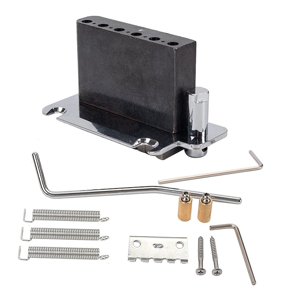 6-String Electric Guitar Bridge Saddle Set - Chrome Hardtail Tremolo Block & Tailpiece for Fender/Squier/Gibson Style Guitars | Perfect for Guitar Repair, Upgrades & DIY Projects
