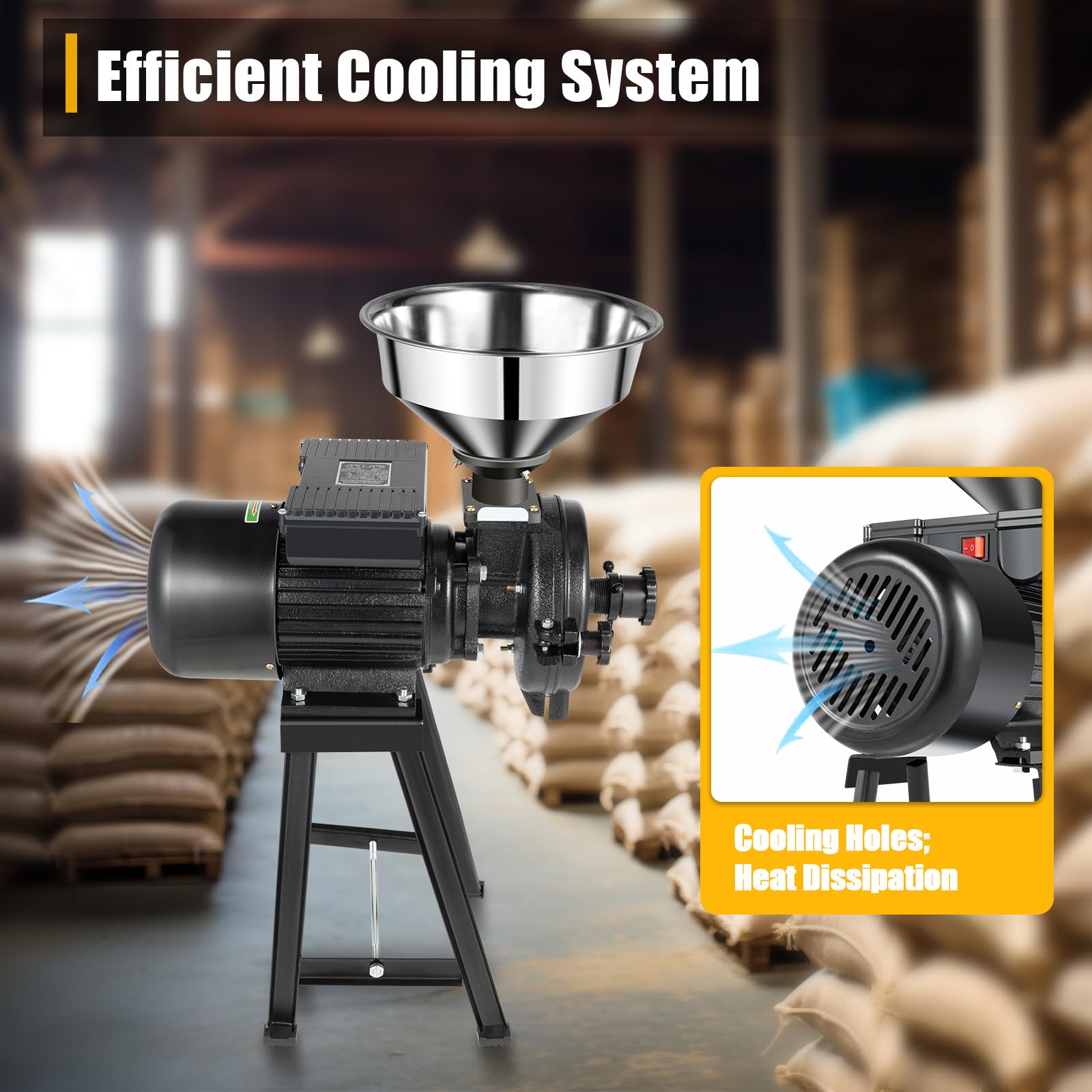 1500W Commercial Electric Grain Mill Grinder - Stainless Steel Wheat, Corn, Rice, Coffee Flour Milling Machine for Home & Bakery Use - 1400r/m, 110V (Perfect for Grinding Grains, Spices & Making Fresh Flour)