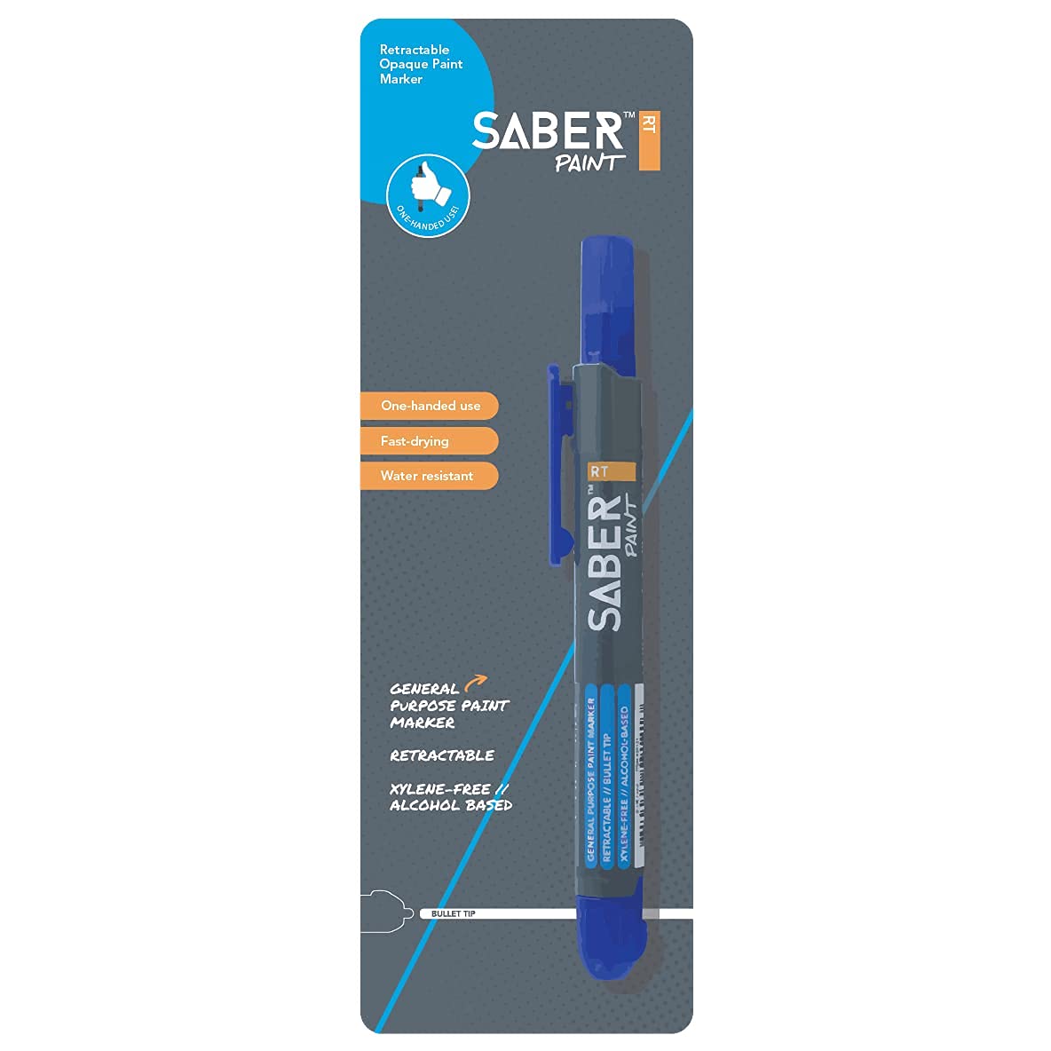 SaberPaint® RT Capless Paint Marker - Permanent Blue Ink for Metal, Plastic, Glass - Ideal for DIY Crafts, Industrial Marking & Automotive Touch-Ups
