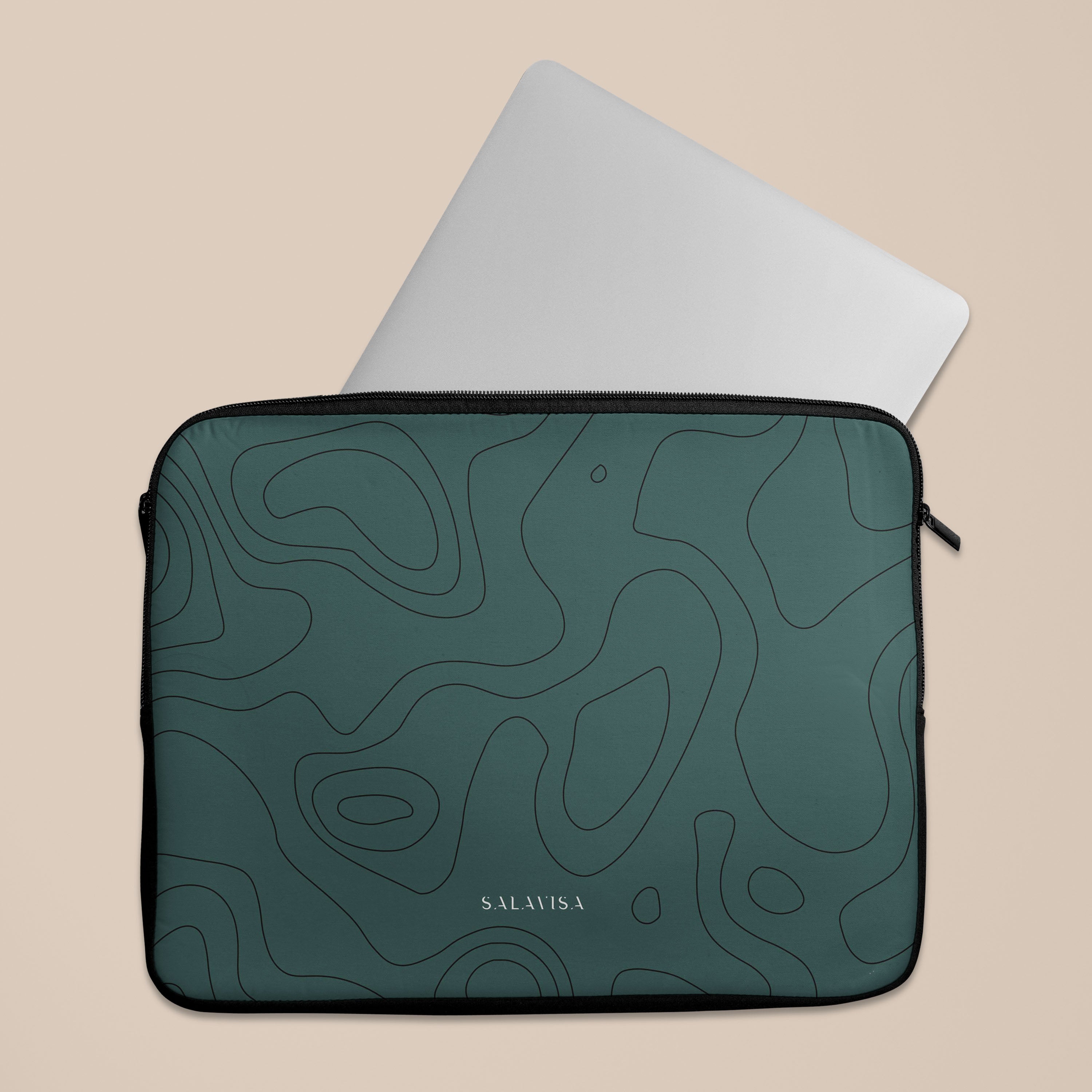 Premium Forest Green Topographic Laptop Sleeve - Waterproof & Shockproof 13-15 Inch Laptop Case for MacBook Pro/Air, Travel & Work Protection