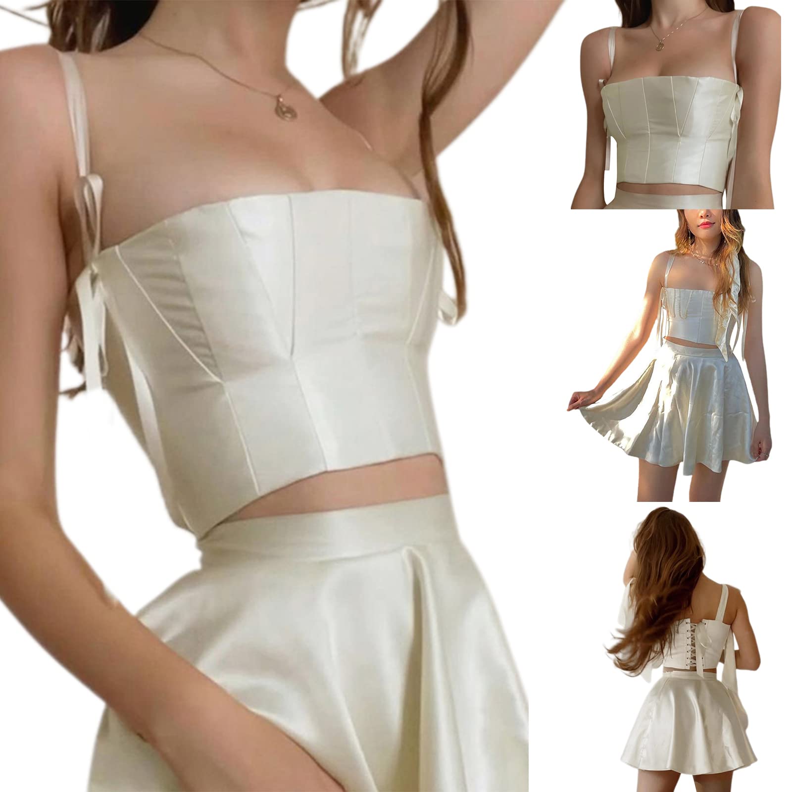 Women's Summer Outfits - Sleeveless Backless Crop Top & Mini Skirt Set | Sexy Bandage Style Two-Piece for Beach, Party & Night Out