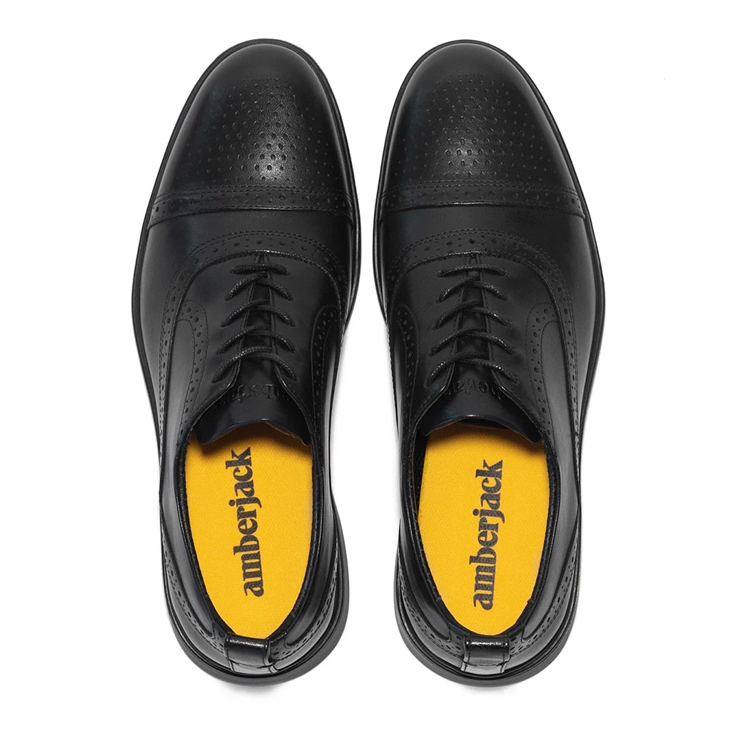 Premium Cap Toe Oxford Dress Shoes for Men - Classic Obsidian Black Leather - Perfect for Business, Weddings & Formal Events