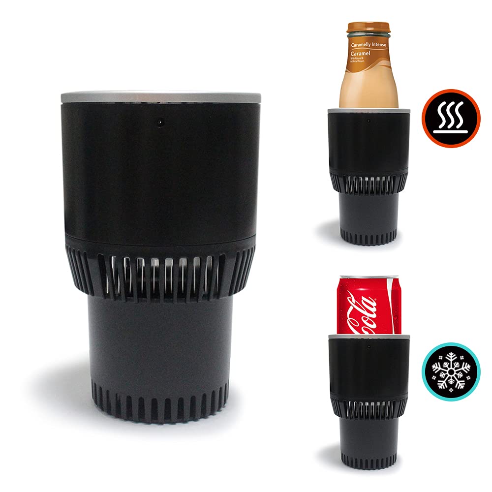 Auto Car Cup Holder Smart Cooler & Warmer - 12V Heated & Cooled Drink Holder for Coffee, Beverage, Milk - Fits Most Vehicles (Black/Silver) | Perfect for Road Trips, Commuting & Travel