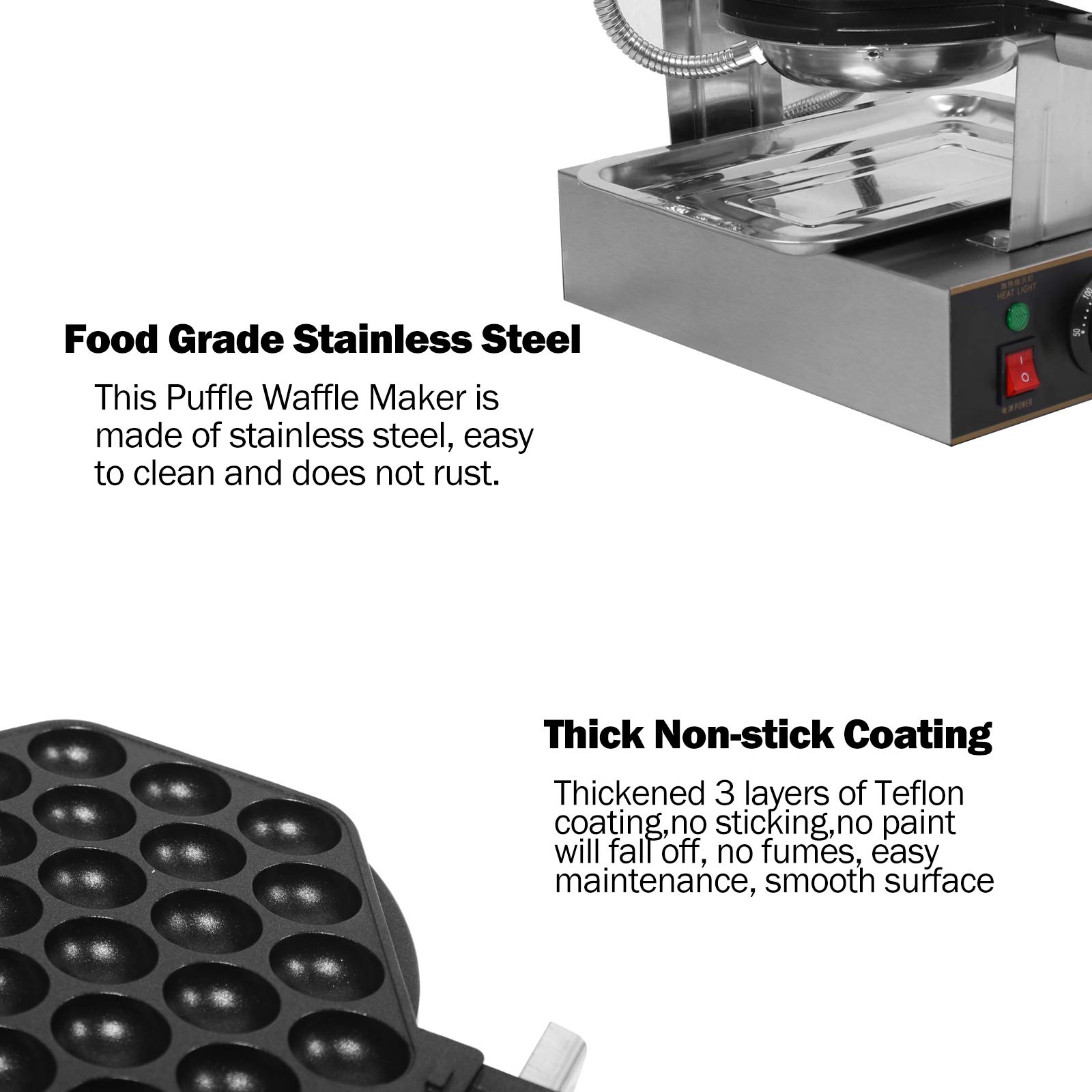 Professional 1300W Non-Stick Rotating Egg Waffle Maker - Hong Kong Style Bubble Waffle Machine for Home Kitchen, Perfect for Breakfast, Desserts & Street Food Snacks