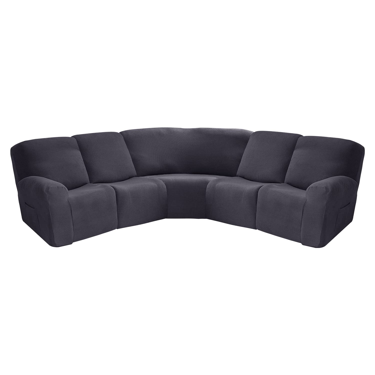 5-Piece Jacquard Stretch Sofa Cover for 5-Seat Recliner & L-Shaped Sectional Couch - Soft Furniture Protector Slipcover (Dark Grey) - Perfect for Living Room, Family Room & Home Theater Seating Protection