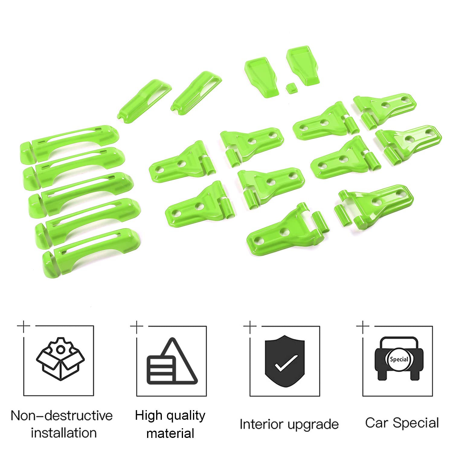 CheroCar 22PCS Exterior Accessories Kit for 2018-2022 Jeep Wrangler JL & JLU - Hood Cover, Door Hinge Covers, AC Vents, Handle Covers (Light Green) | Off-Road Protection & Style Upgrade