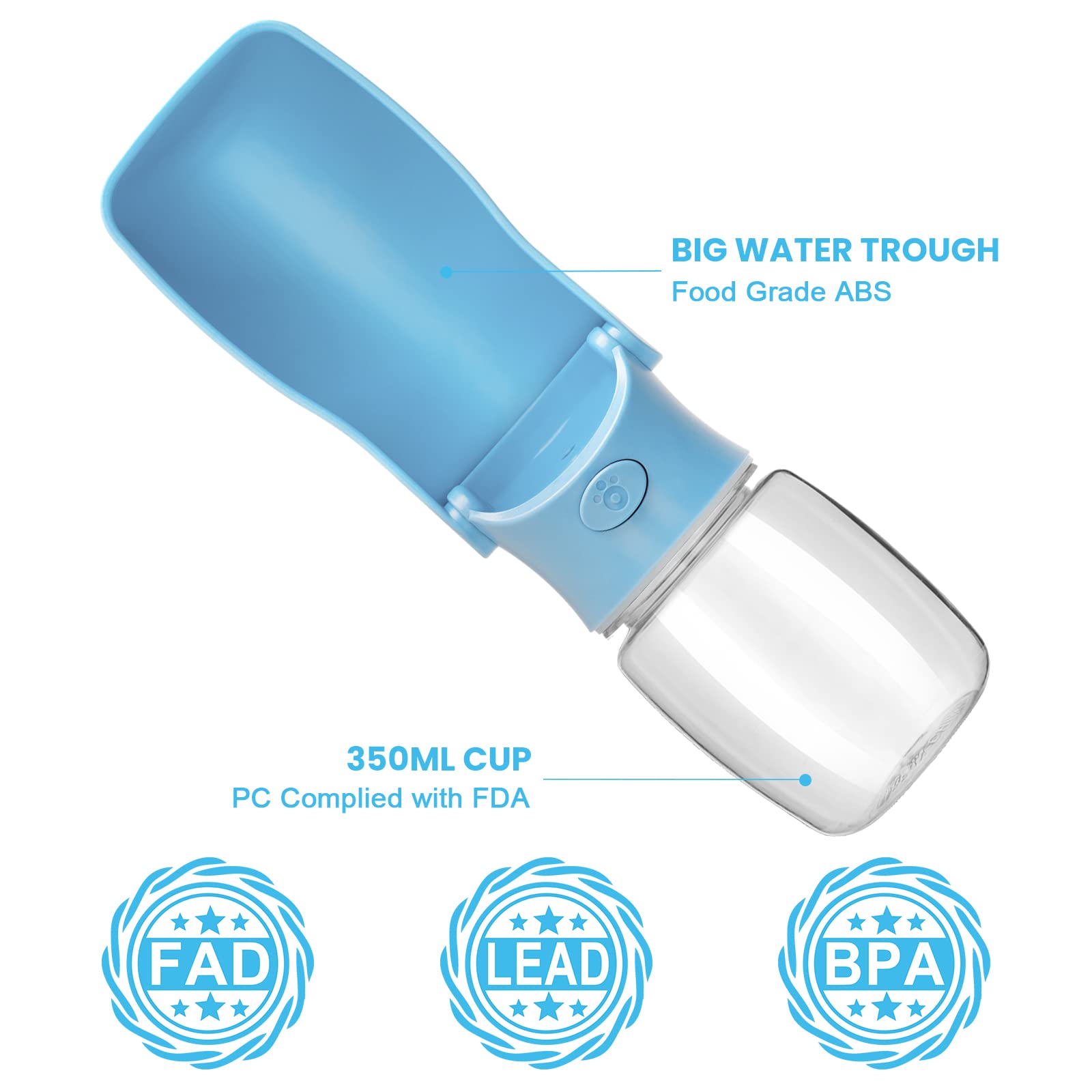 Foldable Dog Water Bottle - Portable Pet Water Dispenser for Dogs & Cats | Leak Proof Travel Water Bottle with Food Grade Plastic | Perfect for Outdoor Walking, Hiking, Camping & Travel (Sky Blue)