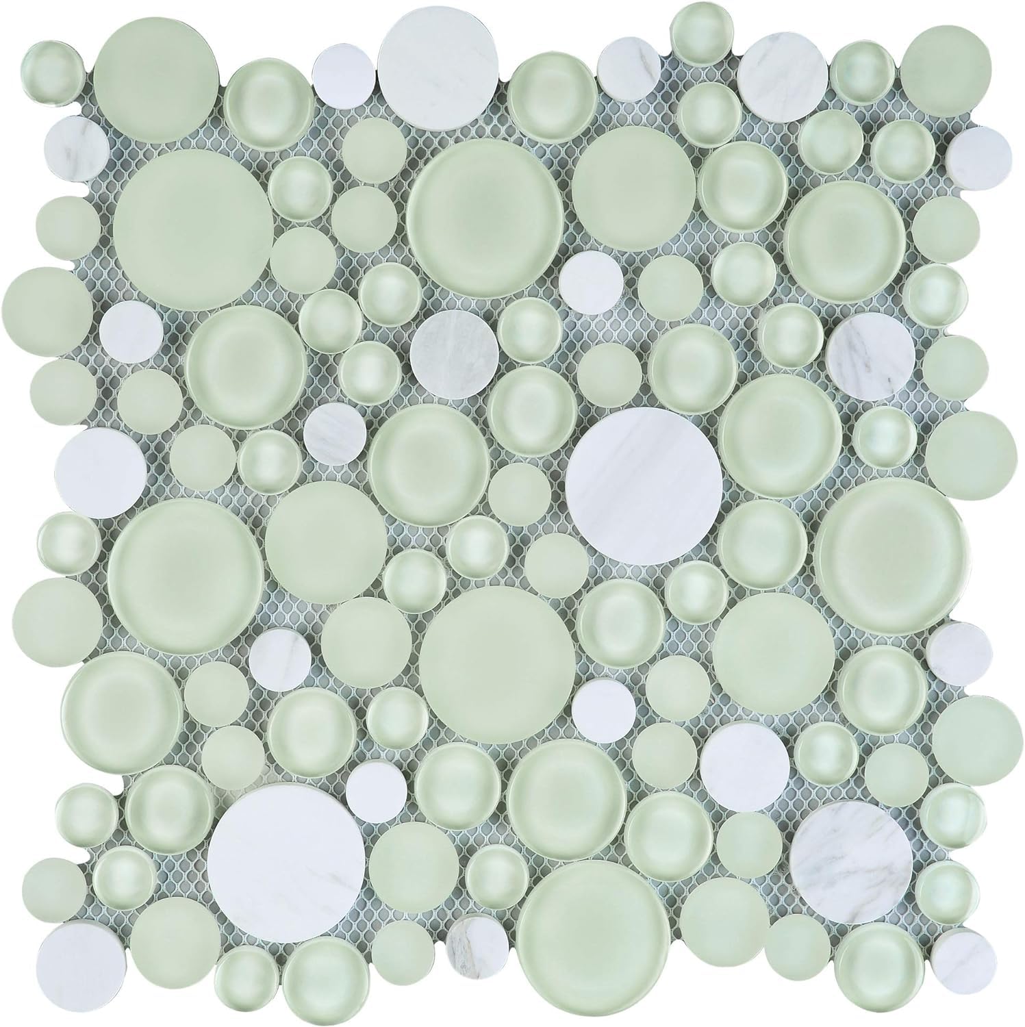 Vogue Tile Mint Green & White Glossy Matte Bubble Glass Mosaic Tiles - Waterproof Peel & Stick Backsplash for Bathroom, Kitchen Walls, Shower, Pool & Spa Decor