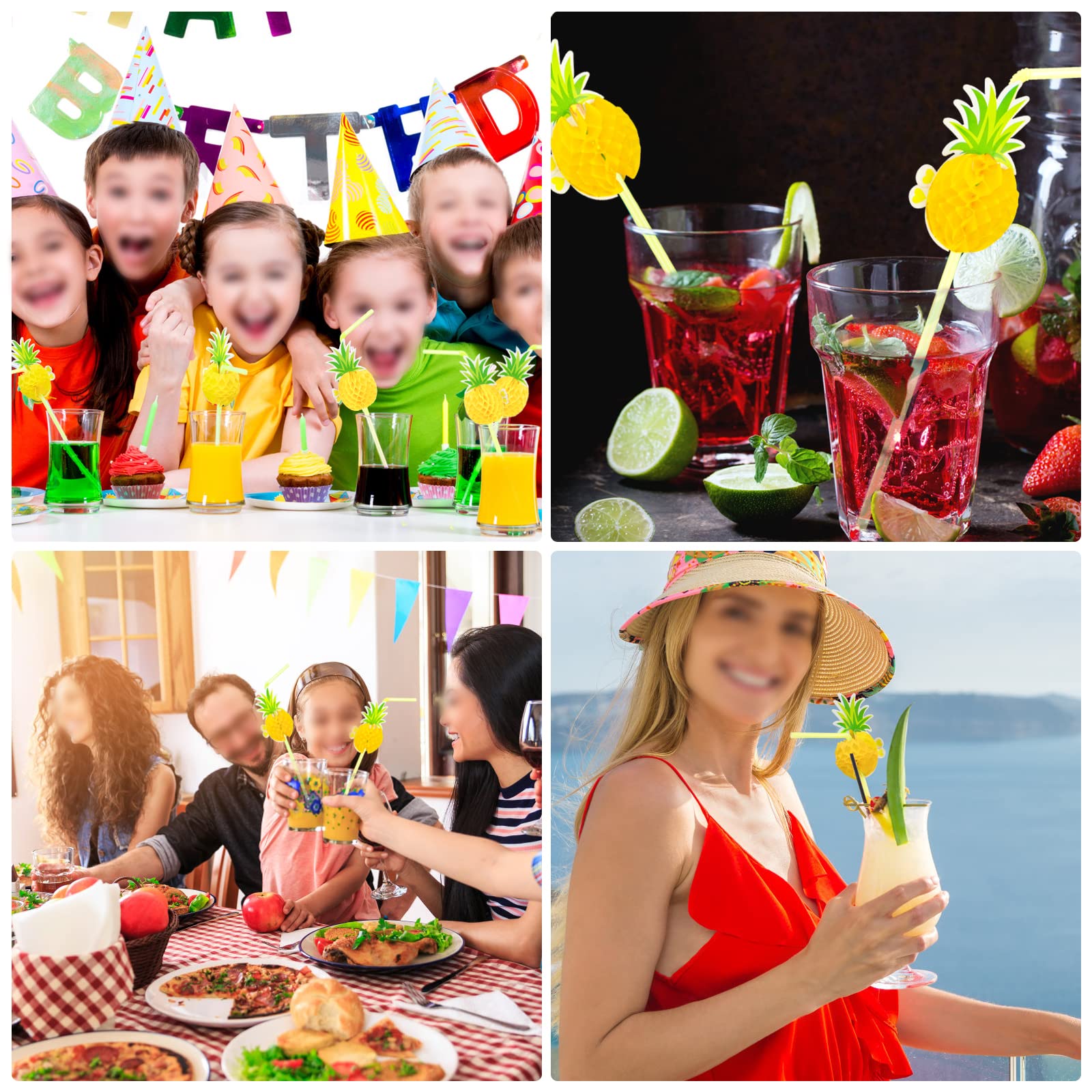 50 Pcs Pineapple Drinking Straws - Tropical Cocktail Straws for Luau, Pool & Birthday Parties - Hawaiian Themed Party Decorations & Tableware Supplies - Perfect for Summer Drinks, Beach Events & Tropical Celebrations