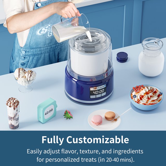 2.1 Qt Automatic Ice Cream Maker with LED Display & Timer - Perfect for Homemade Gelato, Sorbet, and Frozen Yogurt at Home
