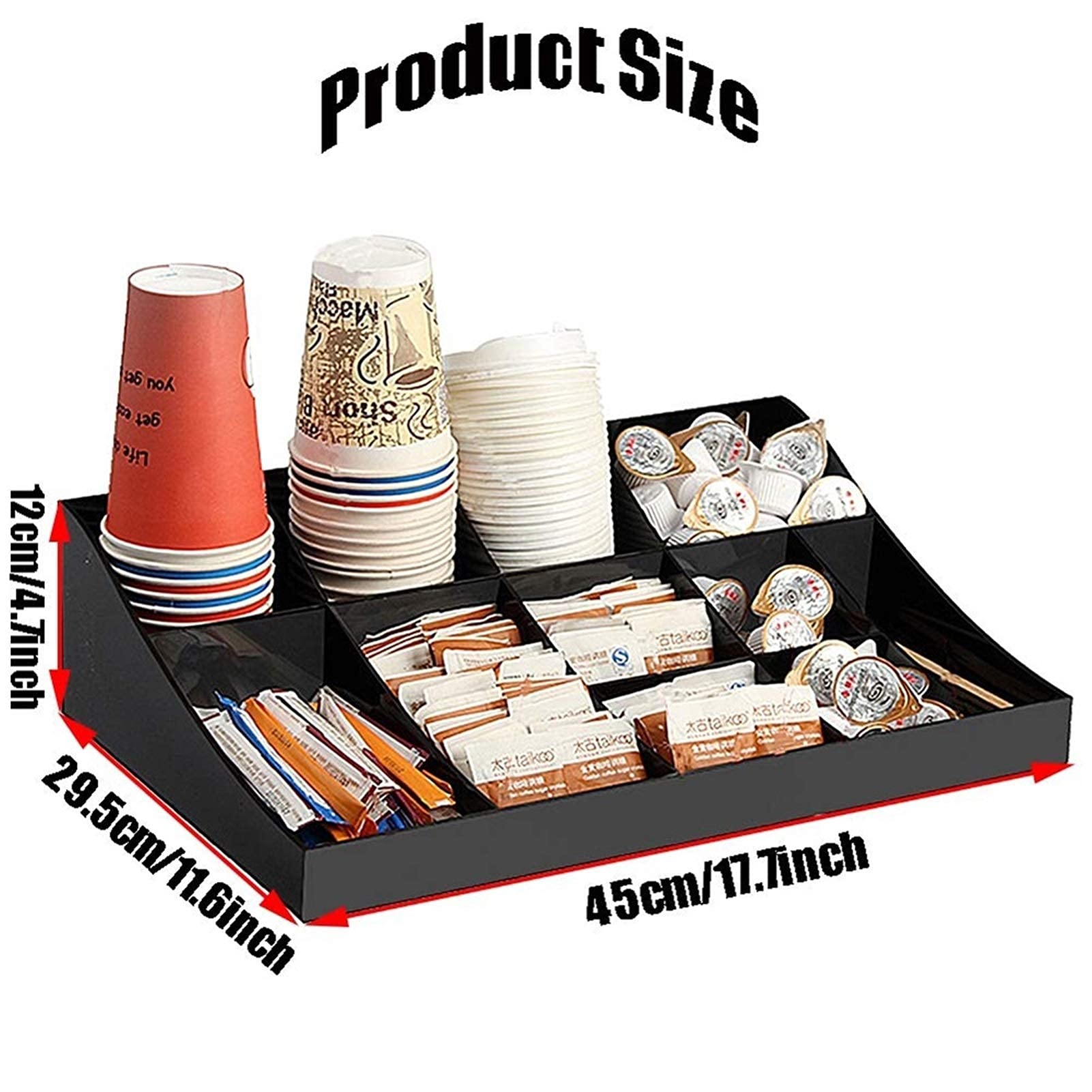 11-Compartment Acrylic Coffee Condiment Organizer - Cup, Lid & Capsule Dispenser for Kitchen Countertop | Perfect for Coffee Bars, Offices & Home Use
