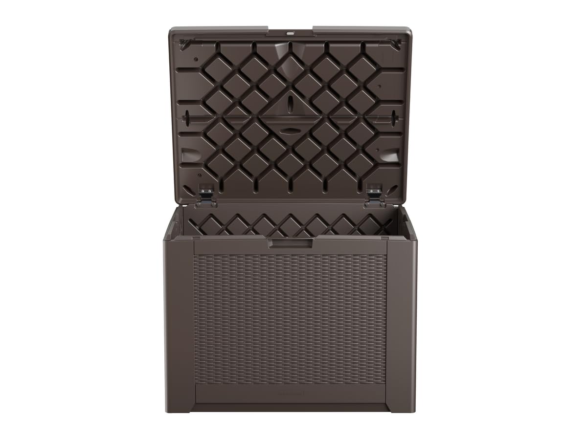 Rubbermaid 74-Gallon Medium Resin Outdoor Storage Deck Box - Weatherproof Brown Deck Organizer for Pool Toys, Garden Tools, Patio Cushions & Backyard Accessories | Perfect for Poolside, Patio & Garage Storage