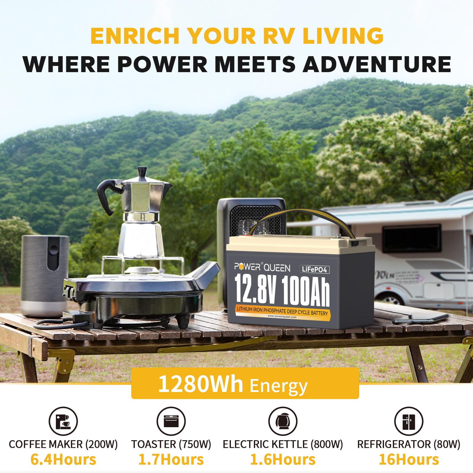 Power Queen 12.8V 100Ah LiFePO4 Deep Cycle Battery with 14.6V 20A Smart Charger | Built-in 100A BMS, 4000+ Cycles, Fast Charging | Ideal for RV, Solar Power, Marine, Off-Grid & Emergency Backup Power Supply