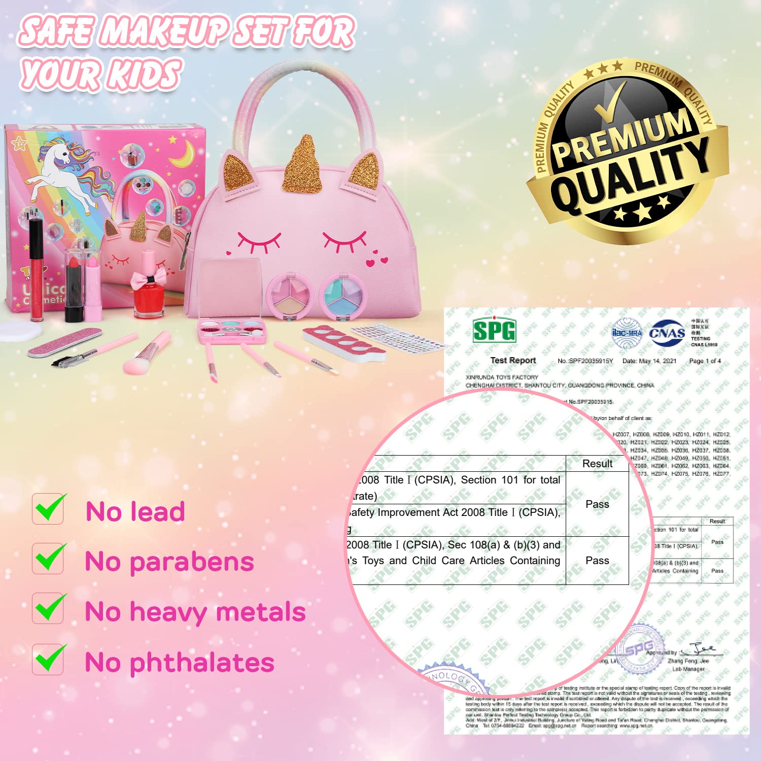 TOY Life Kids Real Make Up Kit for Girls - Washable & Non-Toxic Cosmetic Set with Pink Unicorn Bag - Pretend Play Dress Up Toys for Toddlers Ages 3-12 - Perfect for Birthday Gifts, Role Play & Dress Up Parties