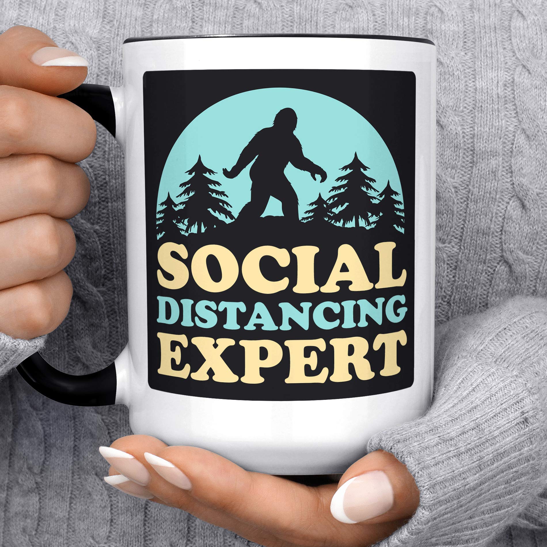 Funny Yeti Bigfoot Expert Coffee Mug - Double Sided Ceramic Cup, Microwave & Dishwasher Safe - Perfect for Social Distancing, Office Gifts & Camping Trips