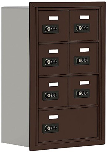 Salsbury Industries 19048-07ZRC 4-Unit Recessed Wall Mount Cell Phone Locker with Resettable Combination Locks - 8-Inch Bronze Compartments for Schools, Gyms & Offices