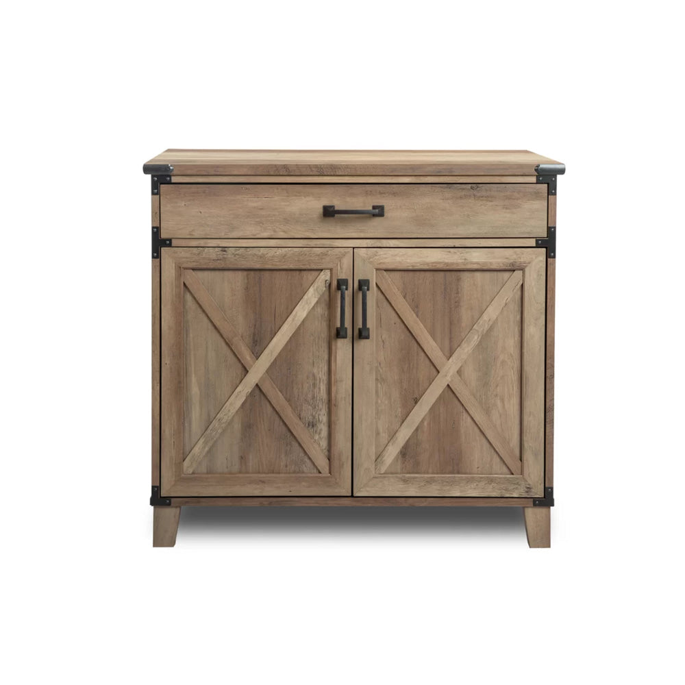 Rustic Oak Axel Low Cupboard Storage Cabinet with 1 Drawer - Perfect for Kitchen, Bathroom, or Bedroom Organization