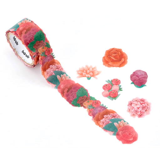 Elegant Pink Rose Bouquet Washi Tape Roll - Floral Decorative Stickers for Scrapbooking, Journaling, and DIY Crafts