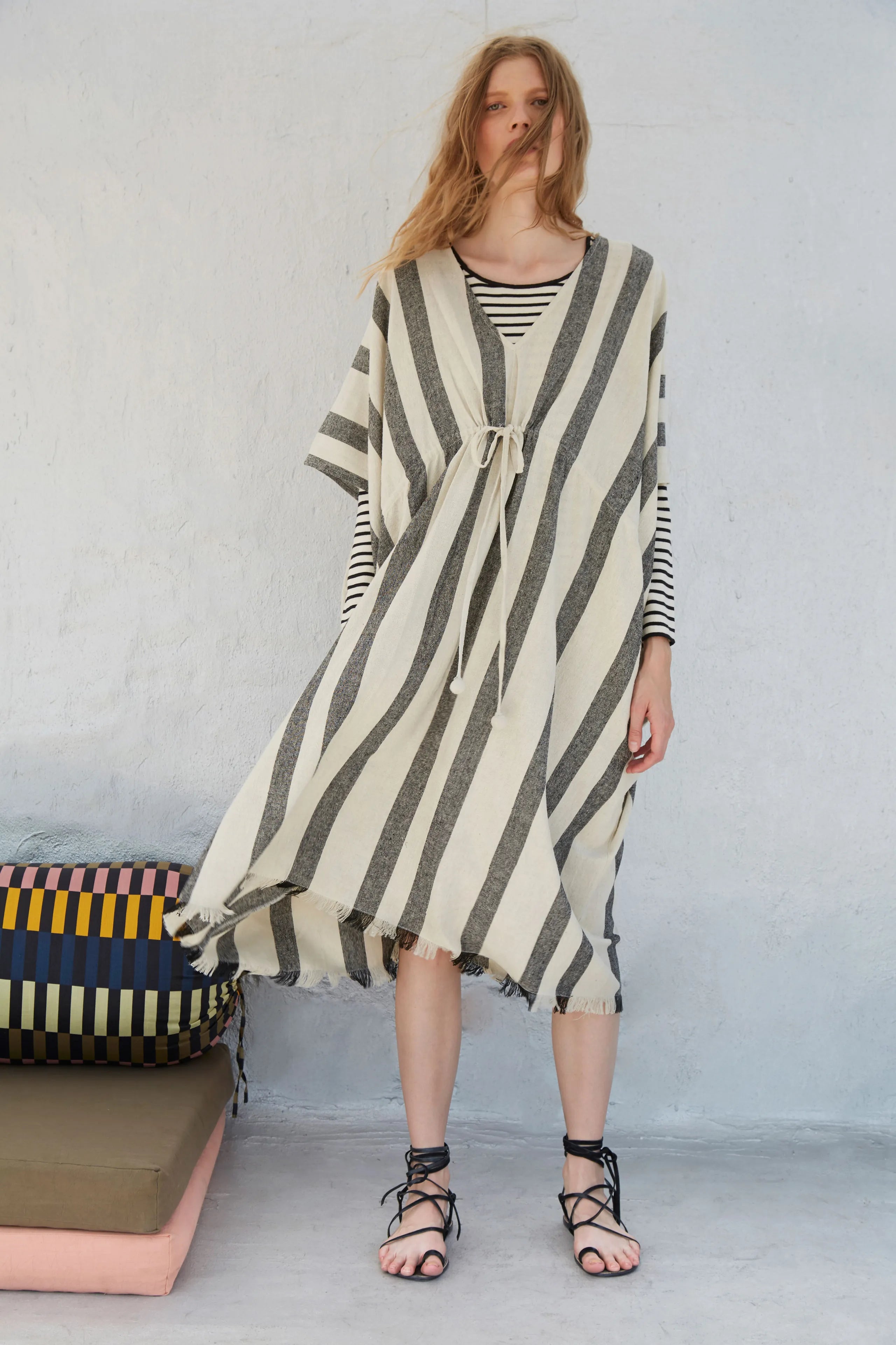 Apiece Apart Striped Caftan Dress - Oversize 14/16 - Beach Cover Up, Summer Vacation Outfit, Boho Chic Loungewear